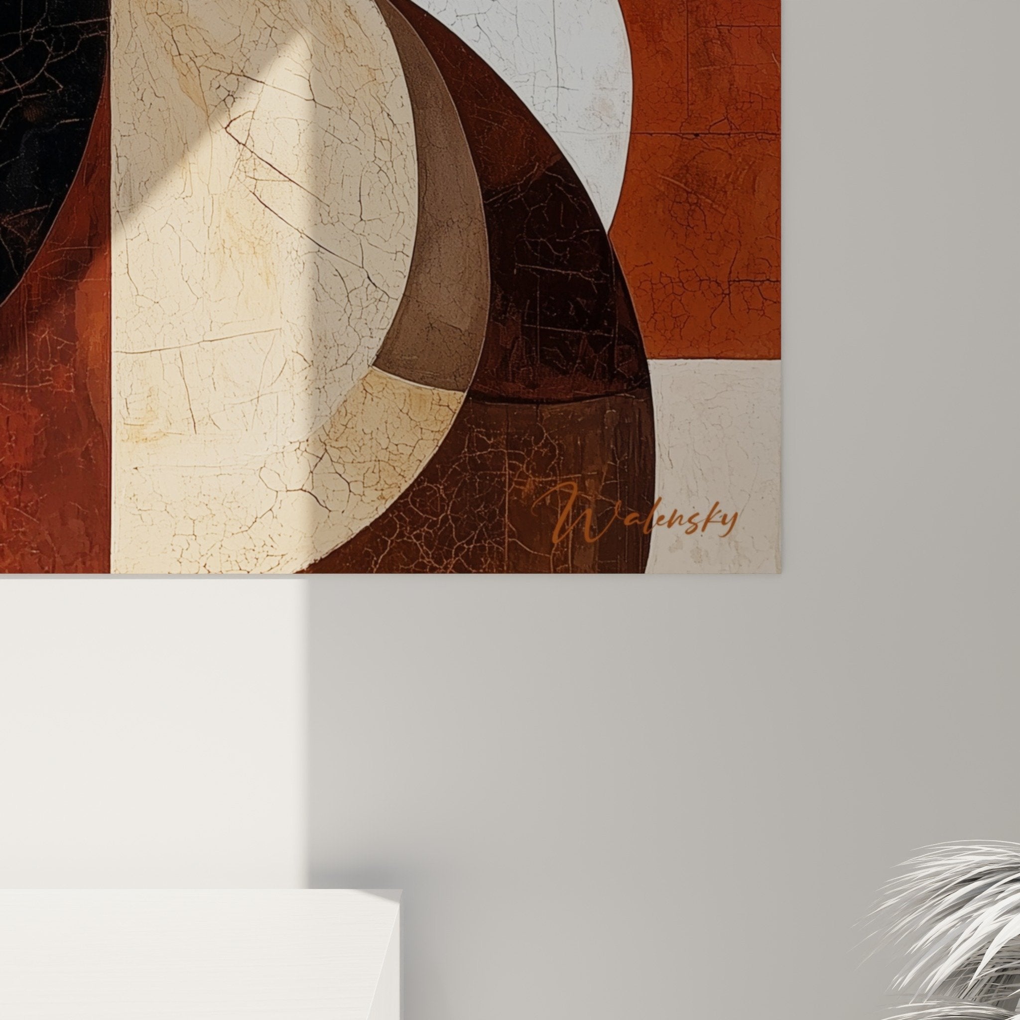 Complete view geometric wall art natural tones modern interior decoration feng shui earth style