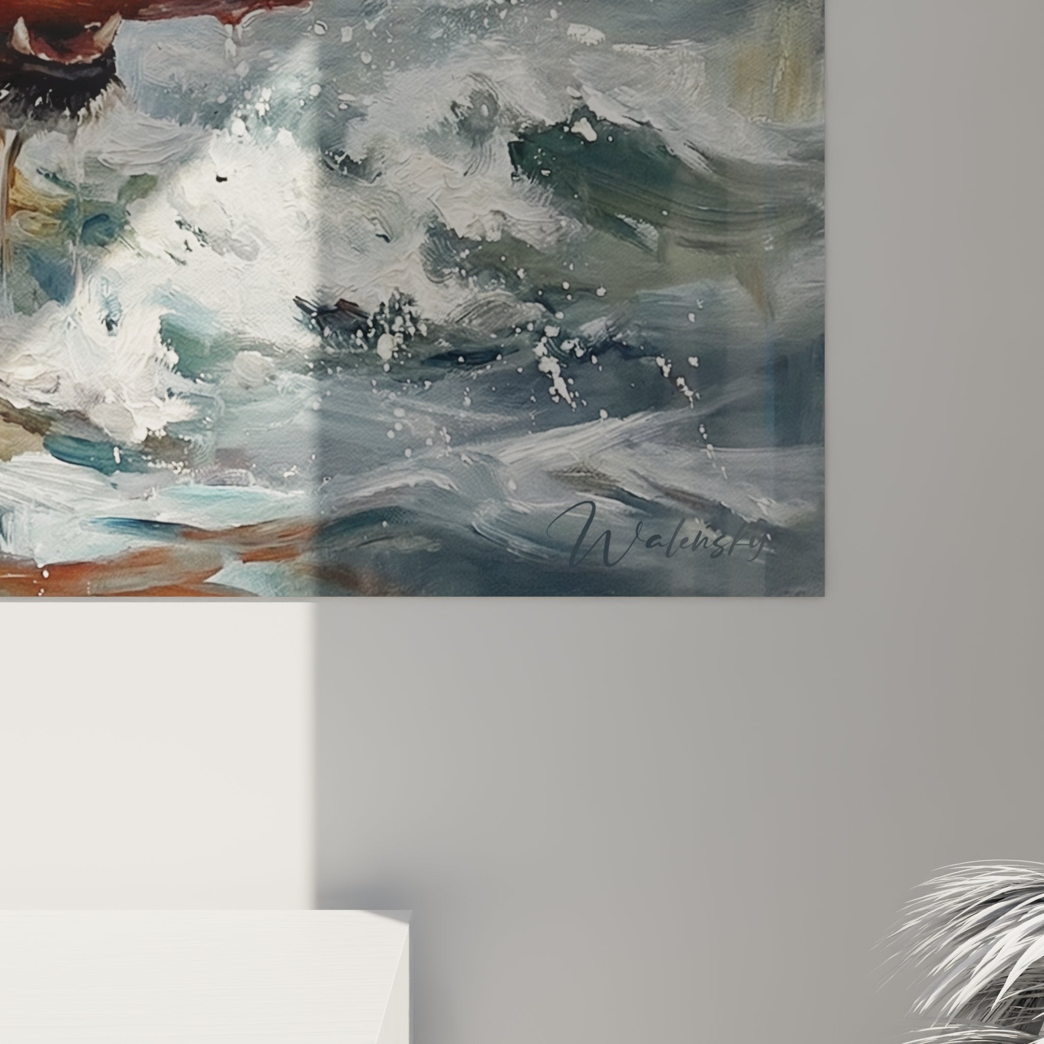 Golden retriever water painting wall art interior decoration heroic rescue dog artwork