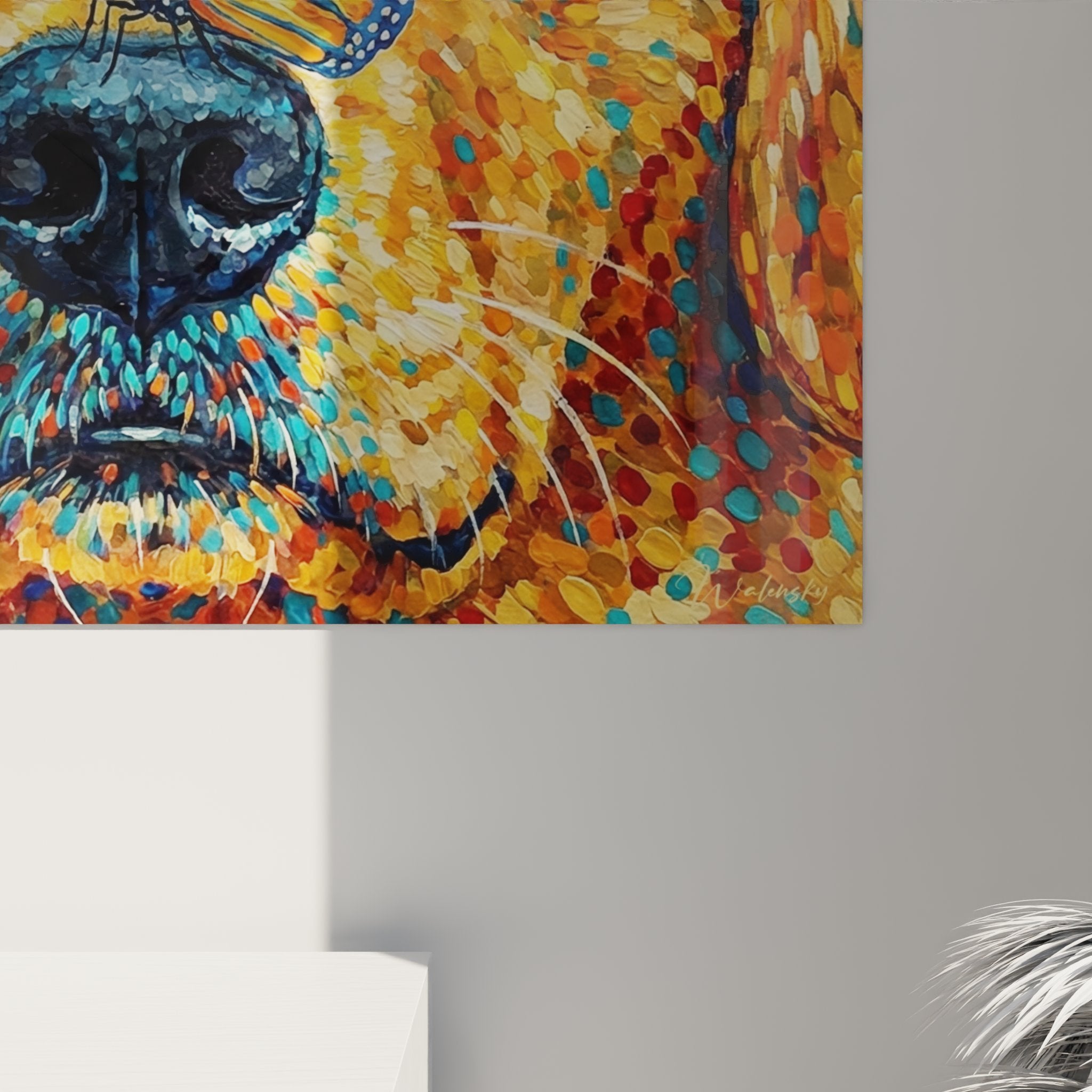 golden retriever schmetterling gemälde gesamtansicht wanddekoration zeitgenössische kunst