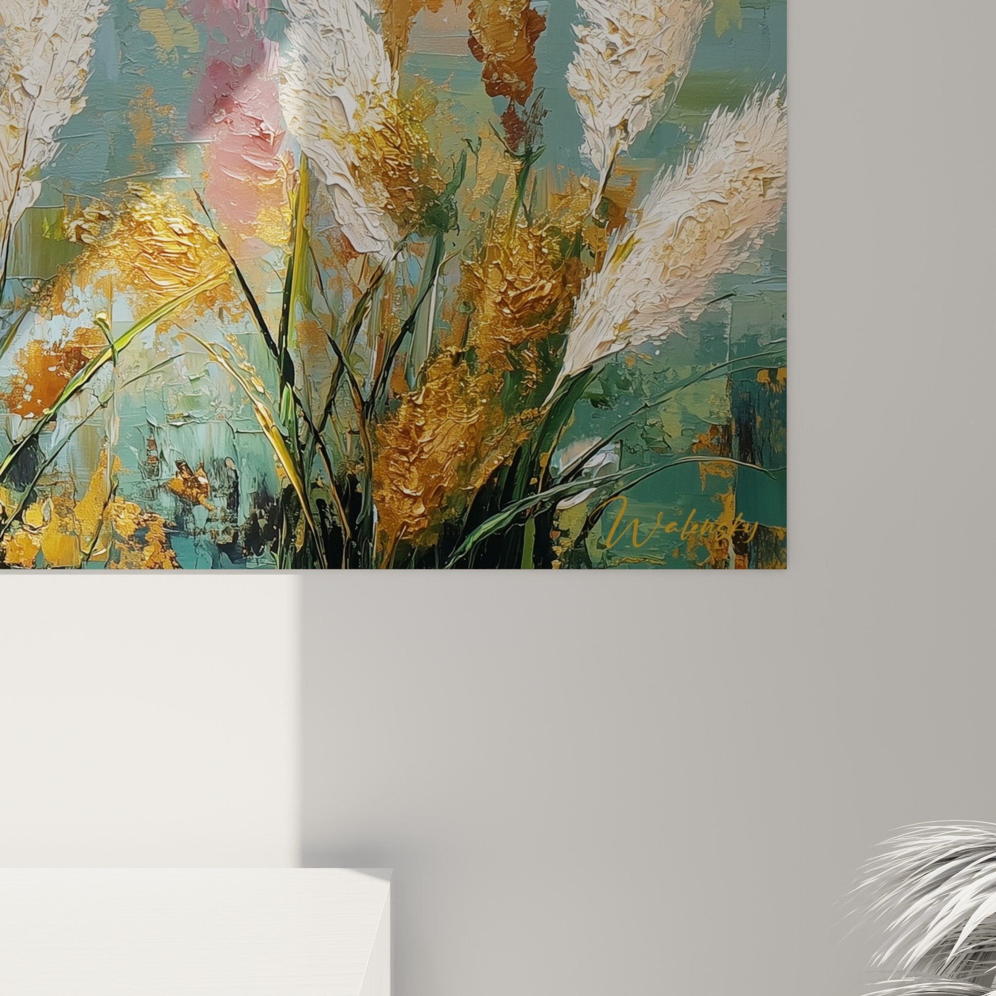 Overall view of wildflower grasses artwork horizontal format natural wall decoration