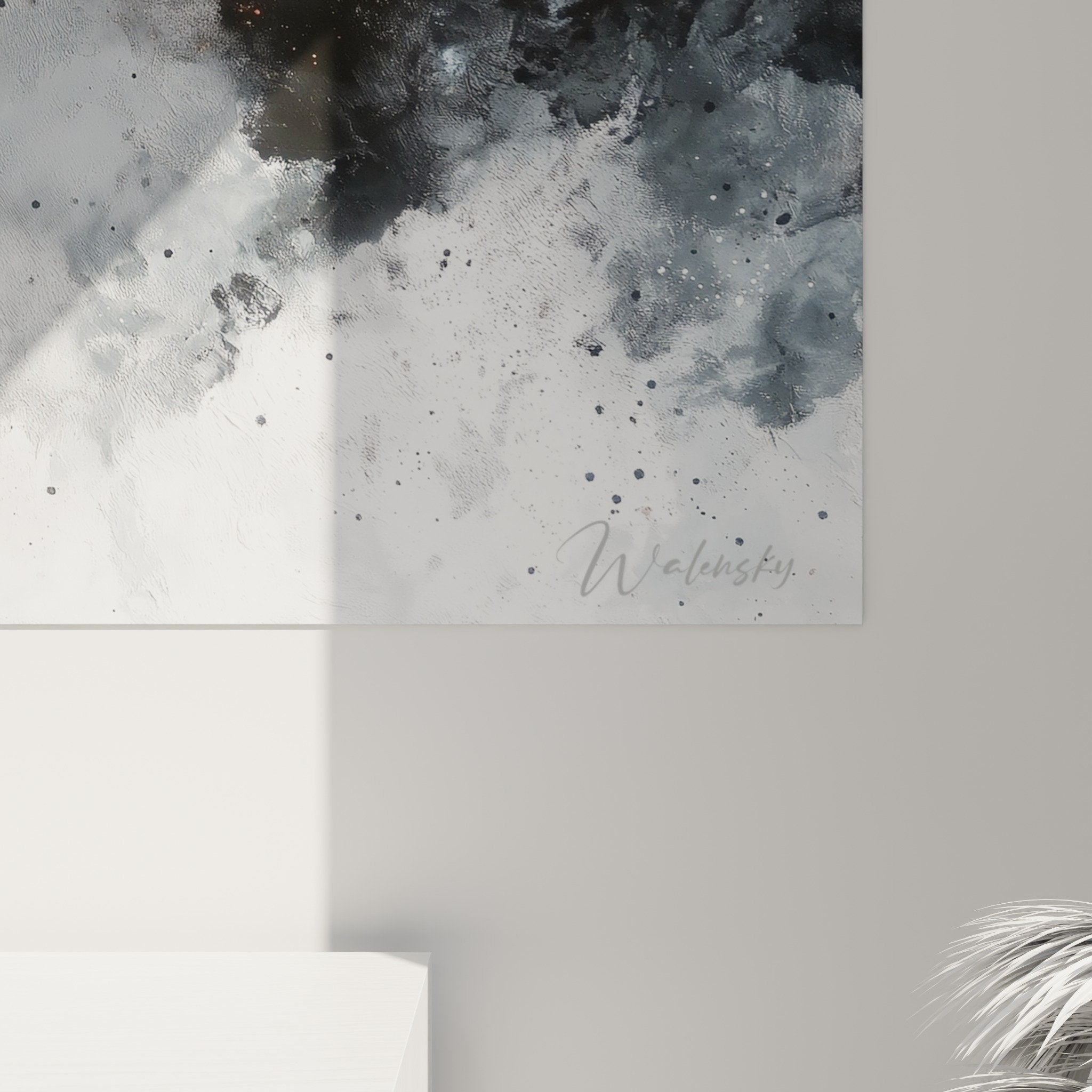 Vue ensemble tableau abstrait gris metal orange feng shui nord-ouest composition