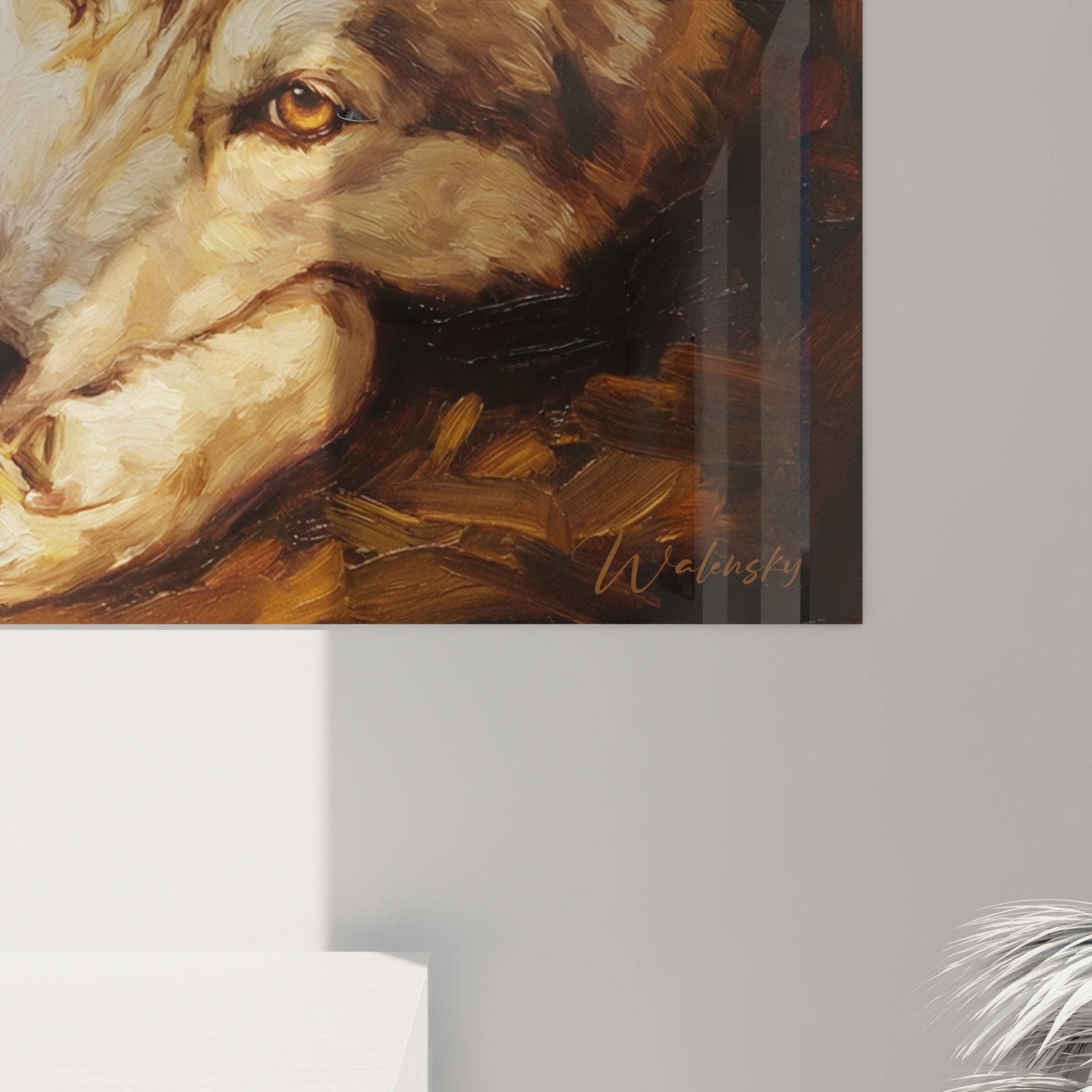 Vue ensemble tableau husky maternite decoration murale tons chauds ambiance familiale protectrice