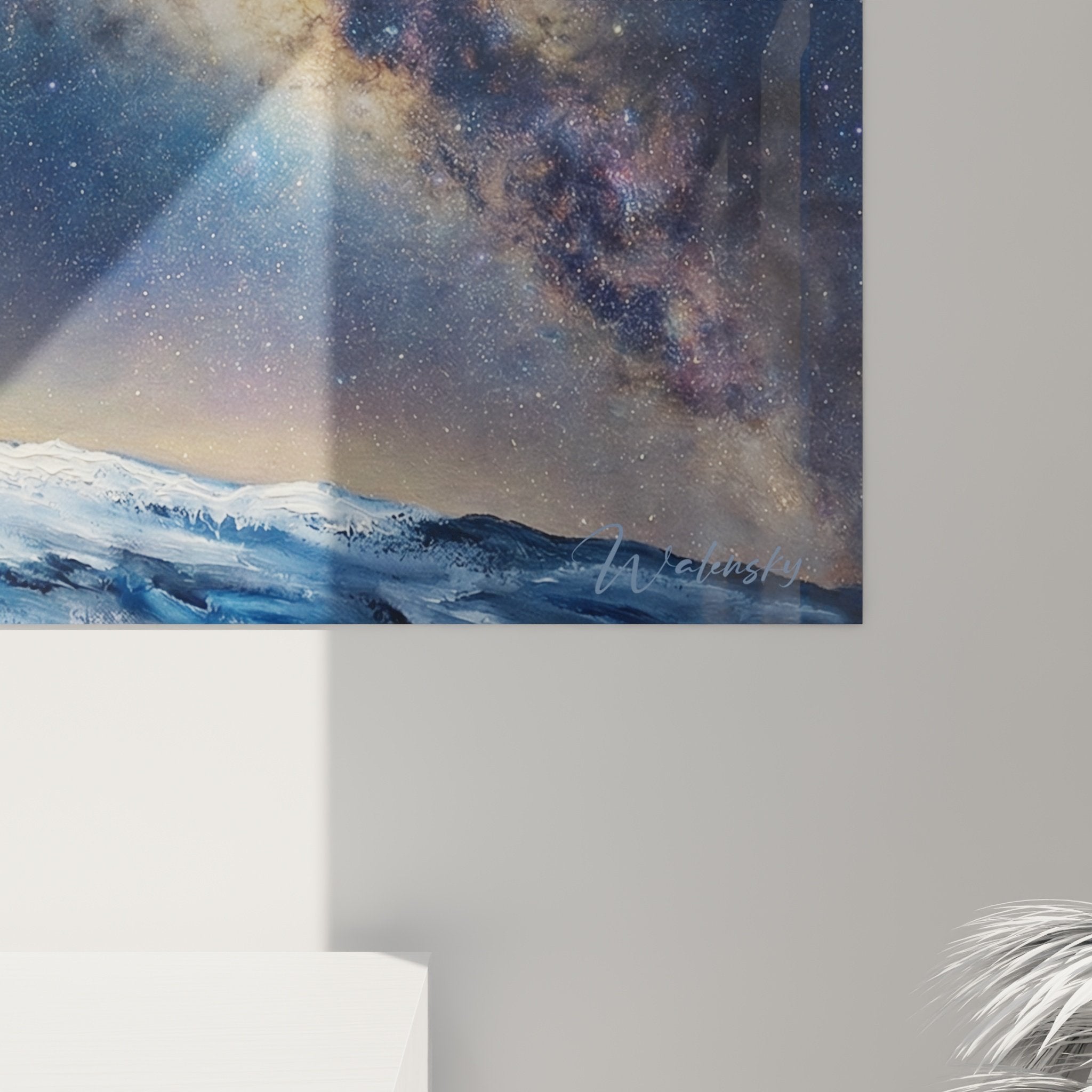 Vue ensemble tableau huskys cosmique salon moderne décoration murale voie lactée design