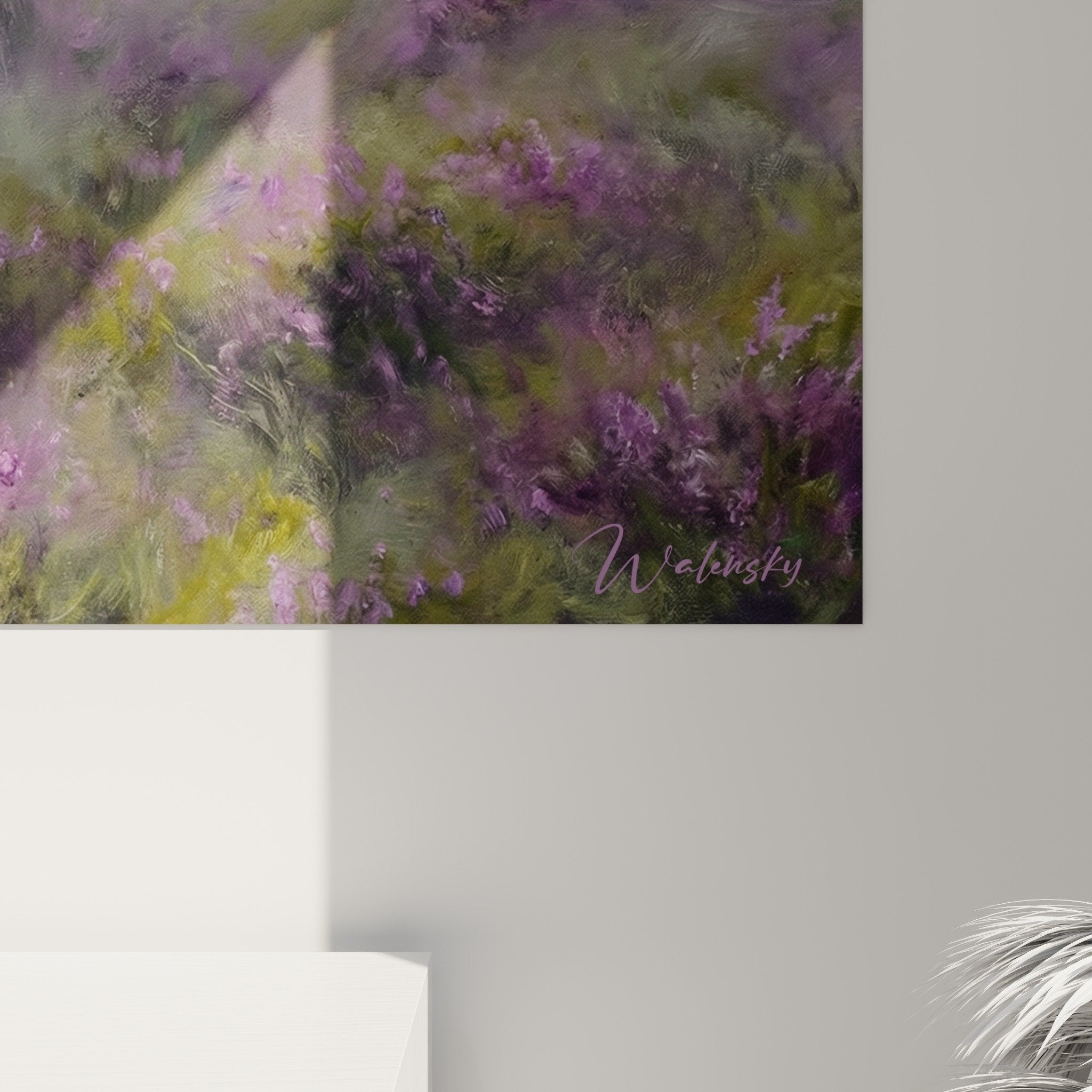 Vue ensemble tableau Irish Wolfhound jardin mauve decoration interieur style pastoral