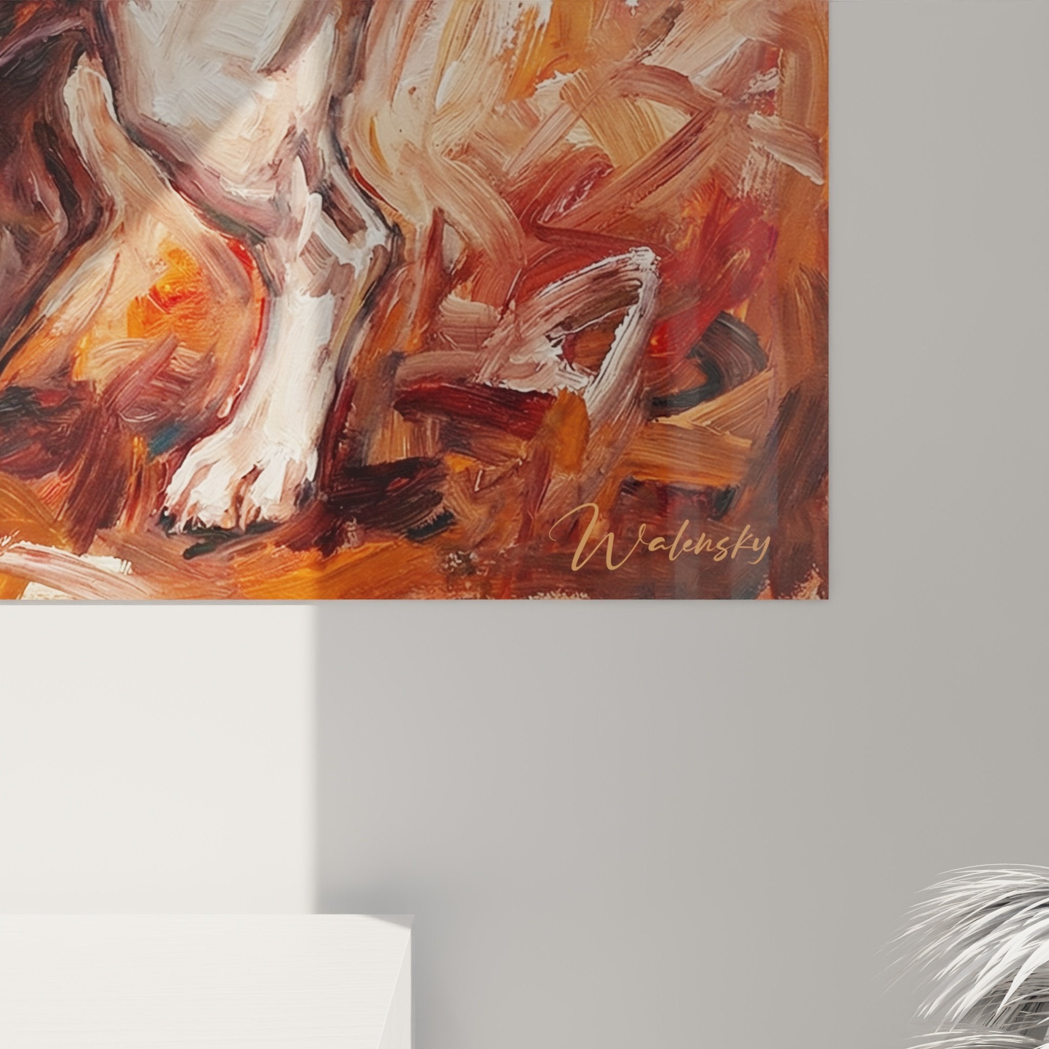 Vista d'insieme quadro Jack Russell Terrier decorazione interiore pittura ritratto cane toni caldi murale