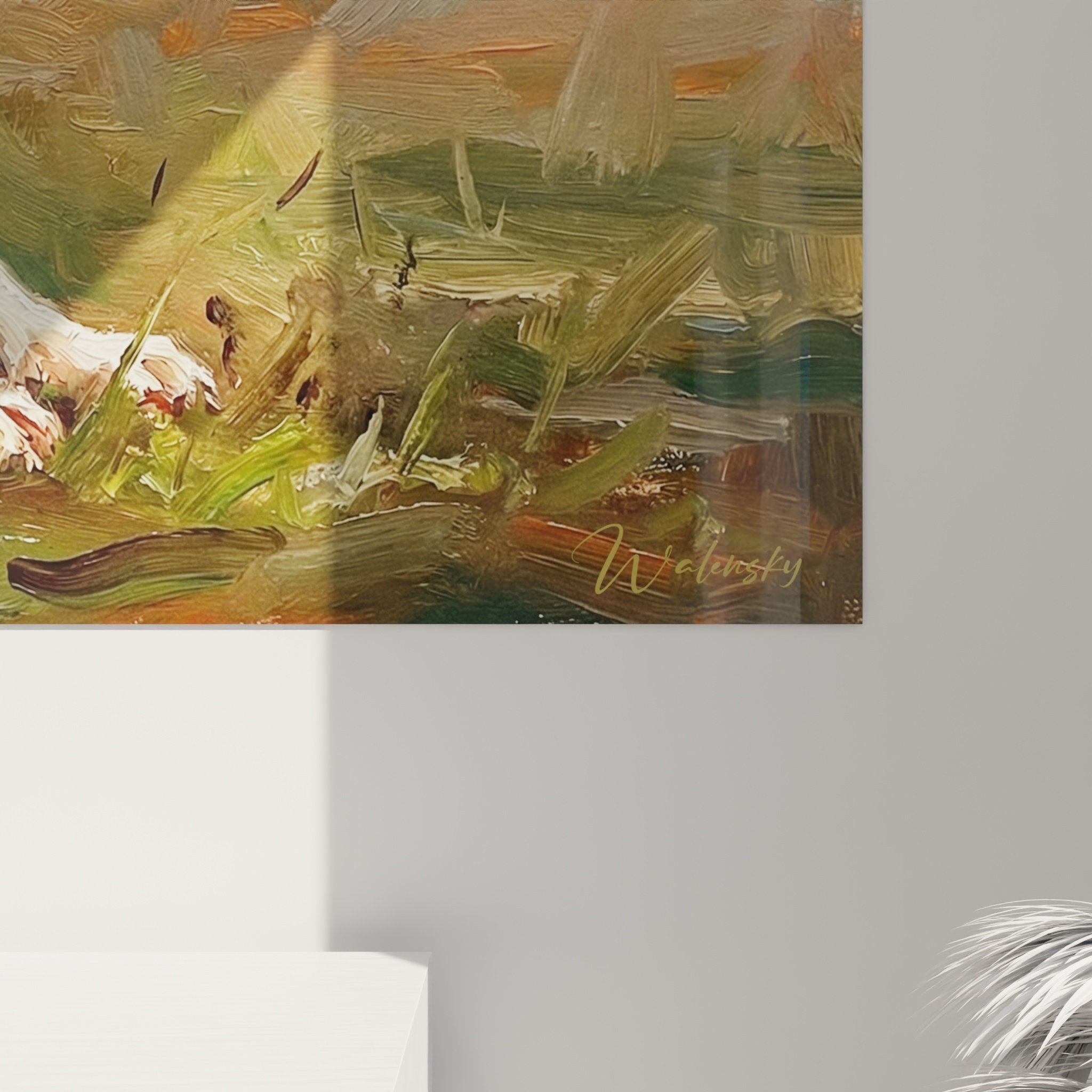 Vue ensemble tableau Jack Russel Terrier en action, toile tendue, rendu final decoration interieure