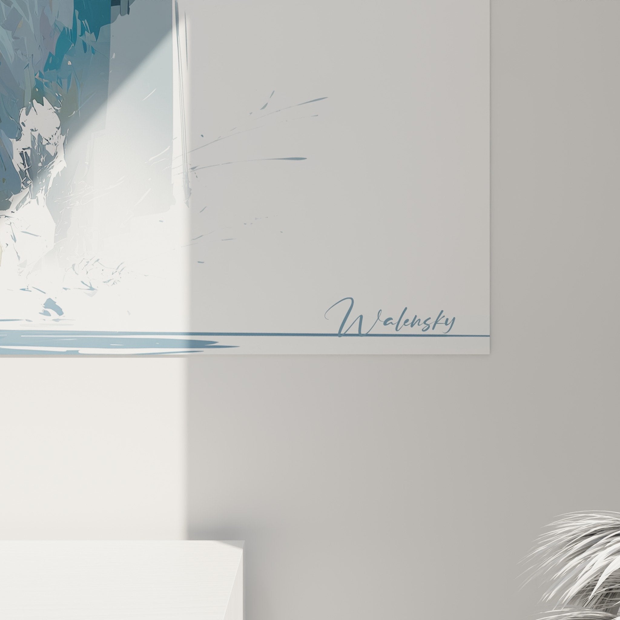 Full view Komondor painting dynamic movement modern living room wall art contemporary canine artwork