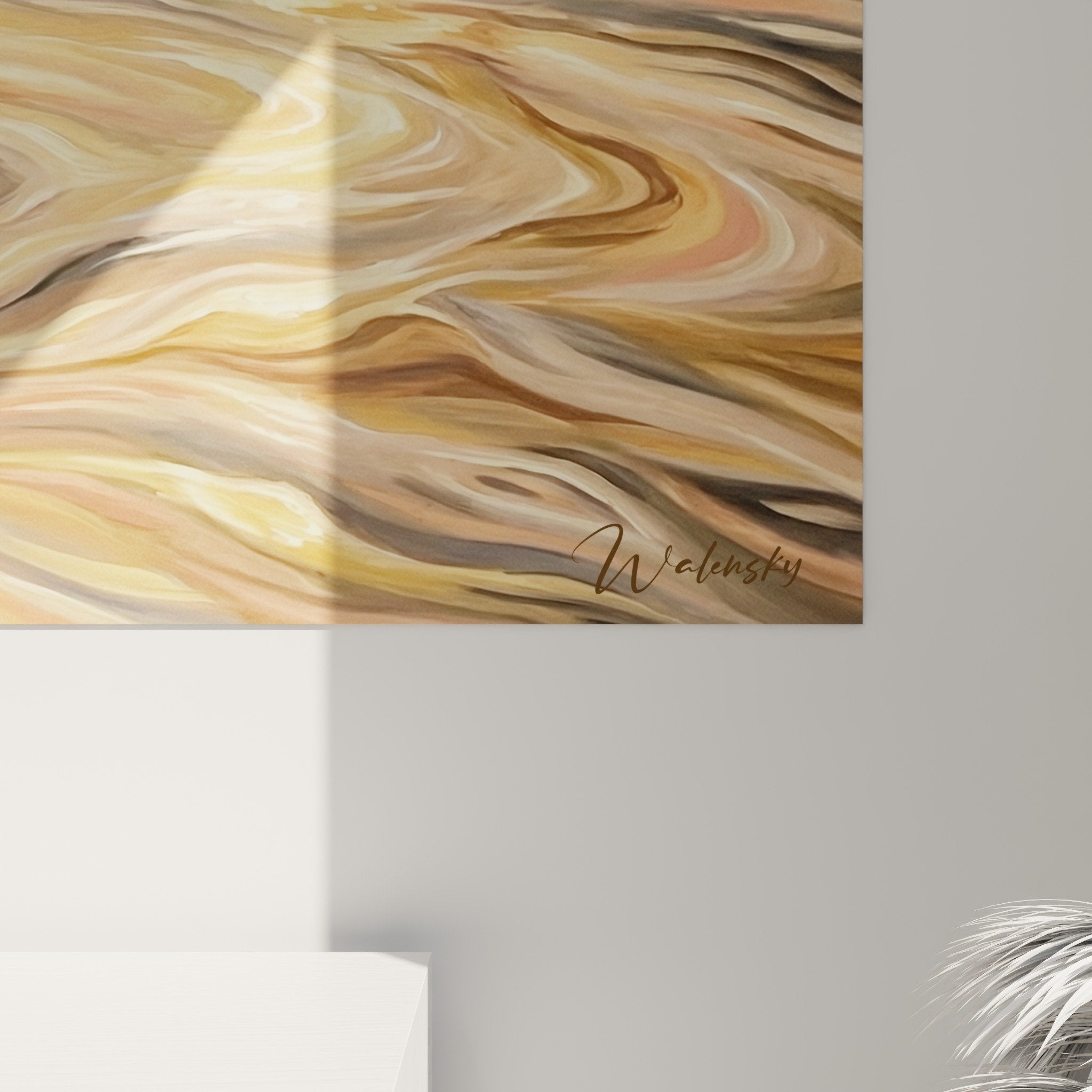 Full view Landseer water painting warm tones wall art nature decor