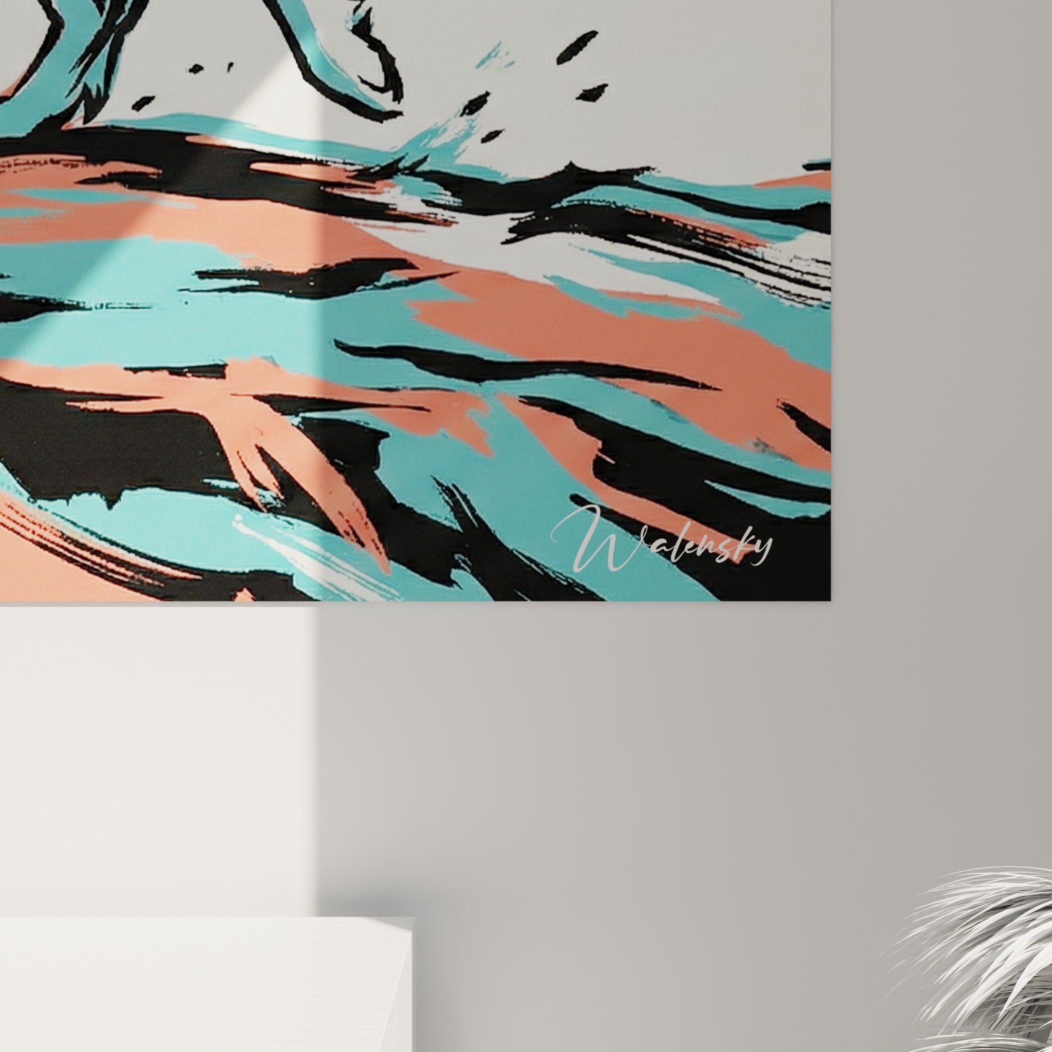 landseer wall art artistic movement modern decor turquoise coral living room