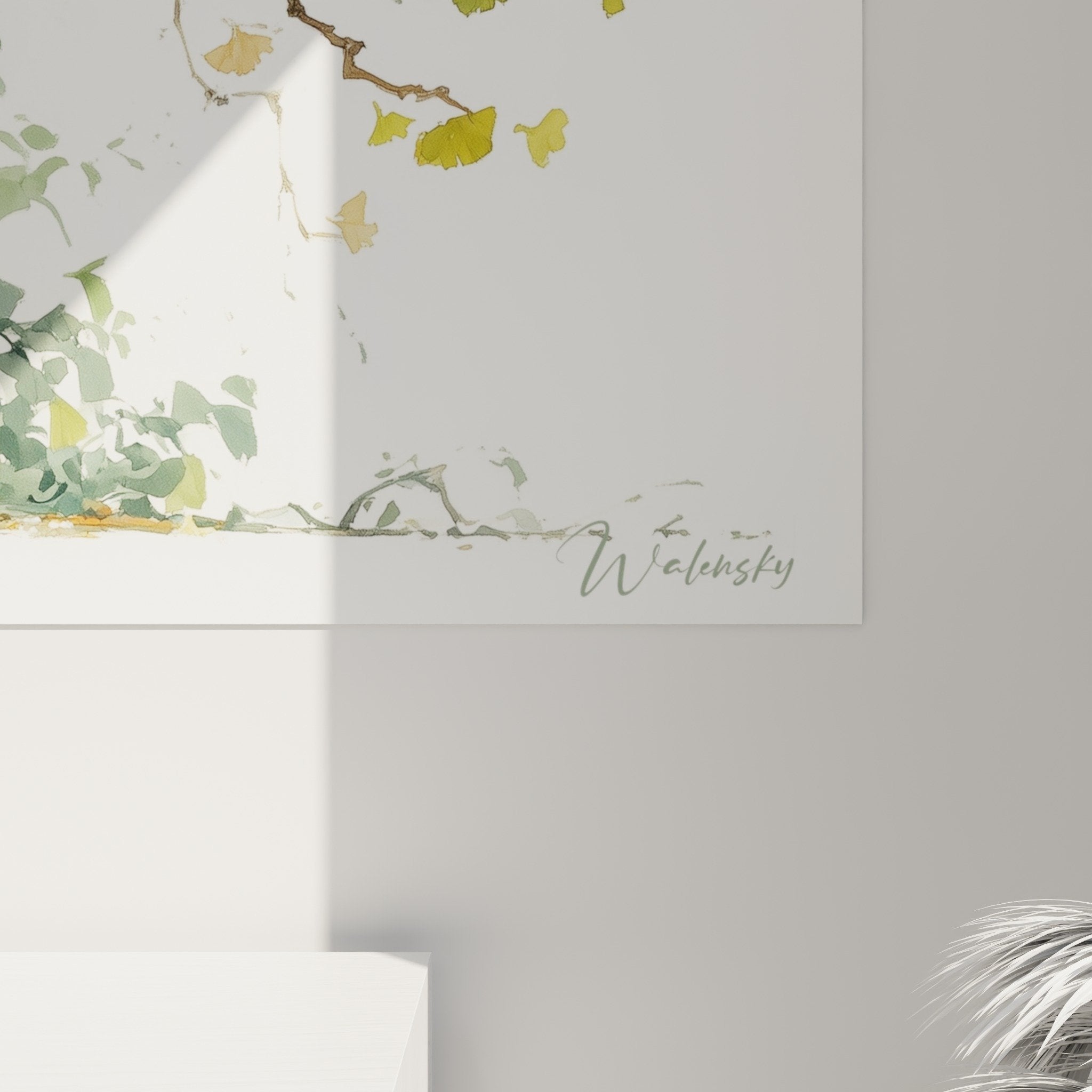 Vue ensemble tableau lanterne japonaise aquarelle mur blanc decoration zen orientale salon