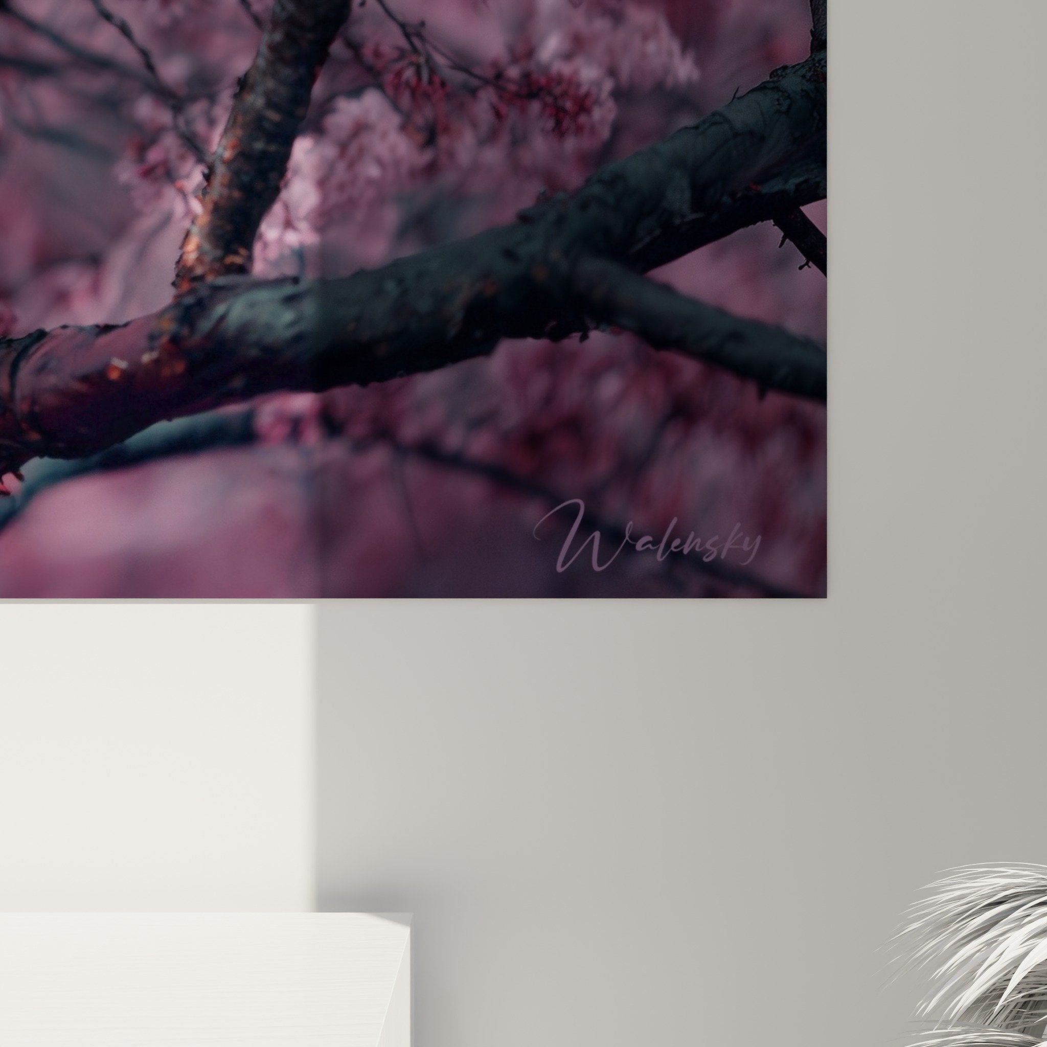 Vue ensemble tableau lanterne japonaise rose, œuvre zen pour intérieur moderne style decoration asiatique
