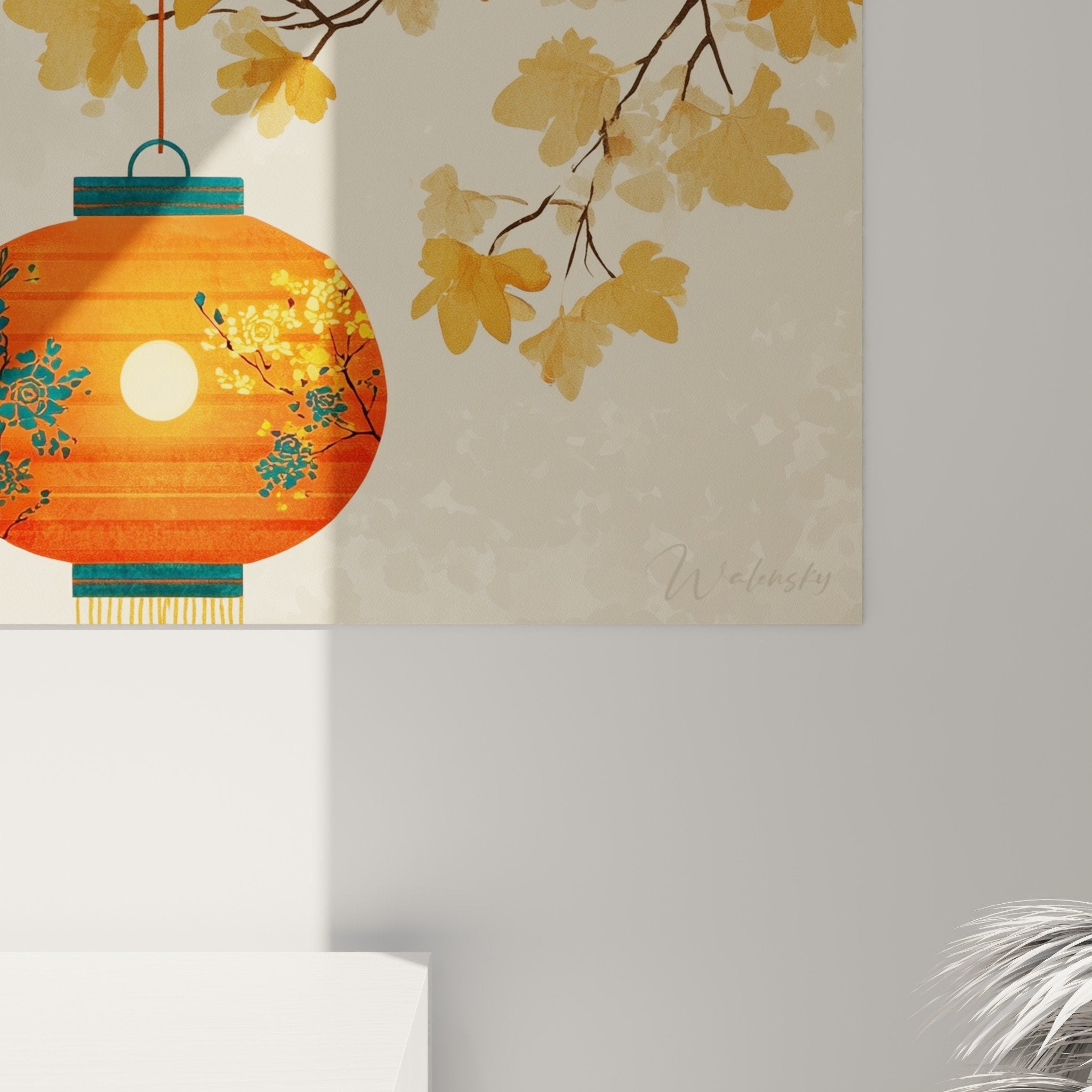 Vue ensemble tableau lanternes suspendues décoration murale orientale couleurs vives automne