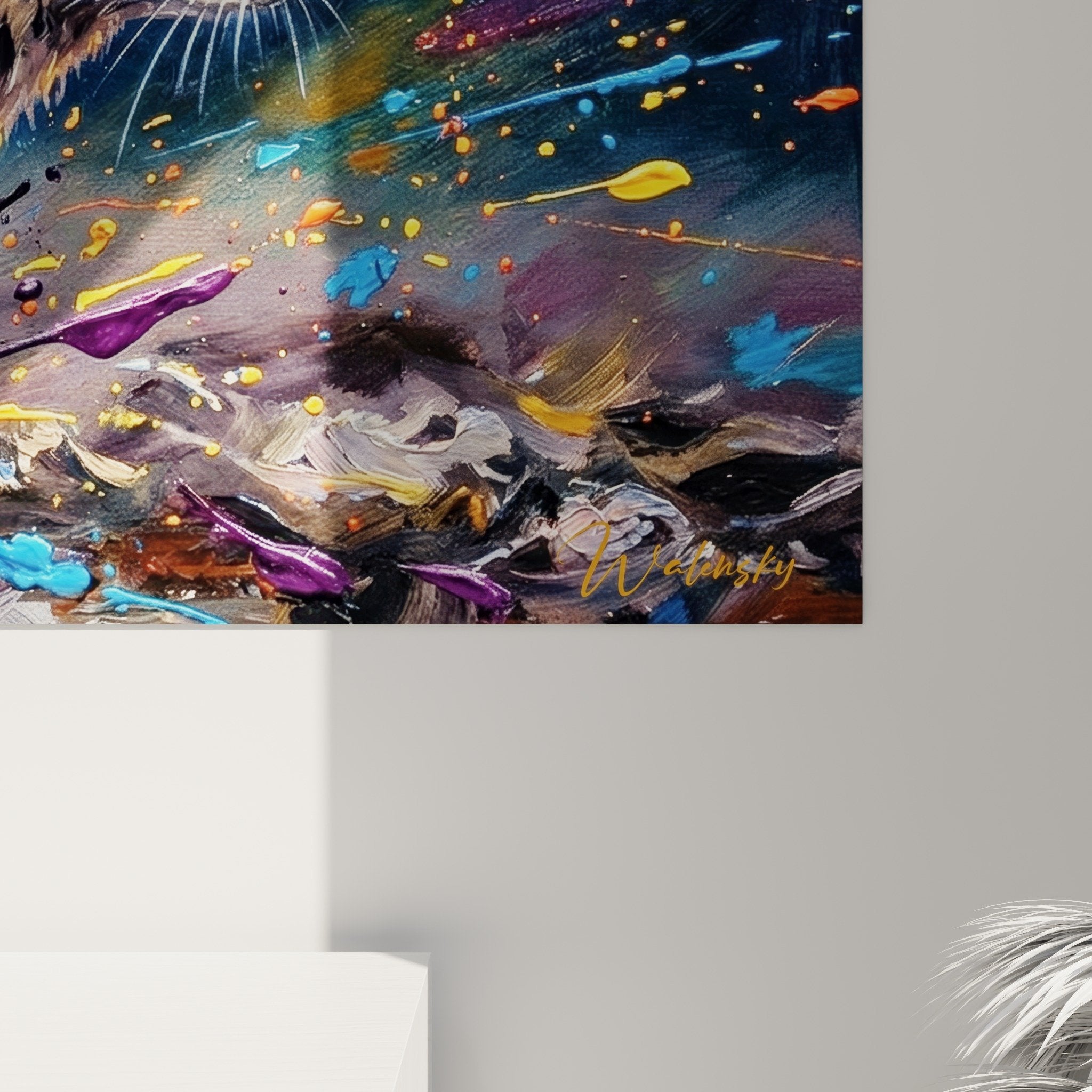 rabbit painting modern art colorful splashes wall decoration overview