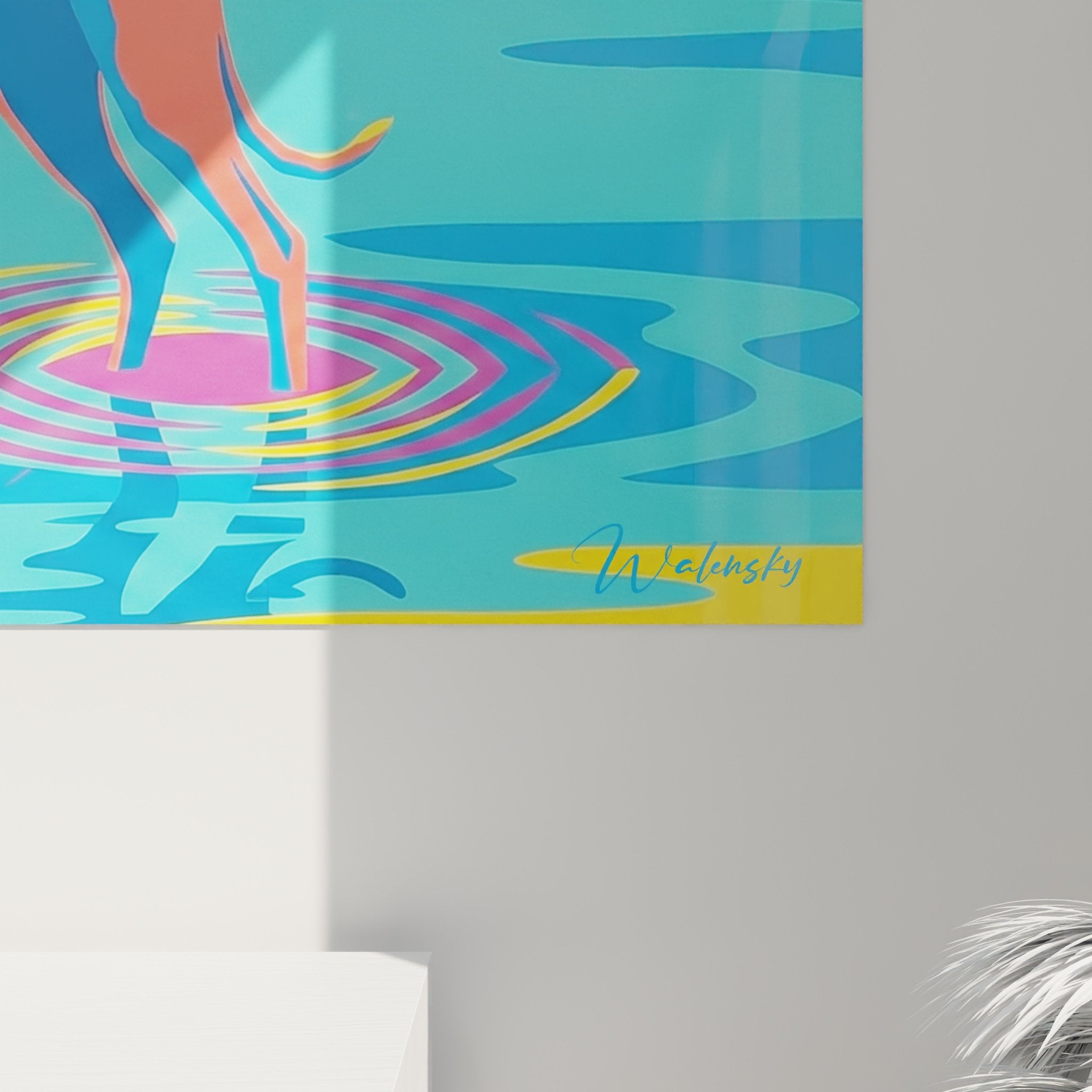 Vue ensemble tableau levrier greyhound pop art couleurs vives decoration murale moderne