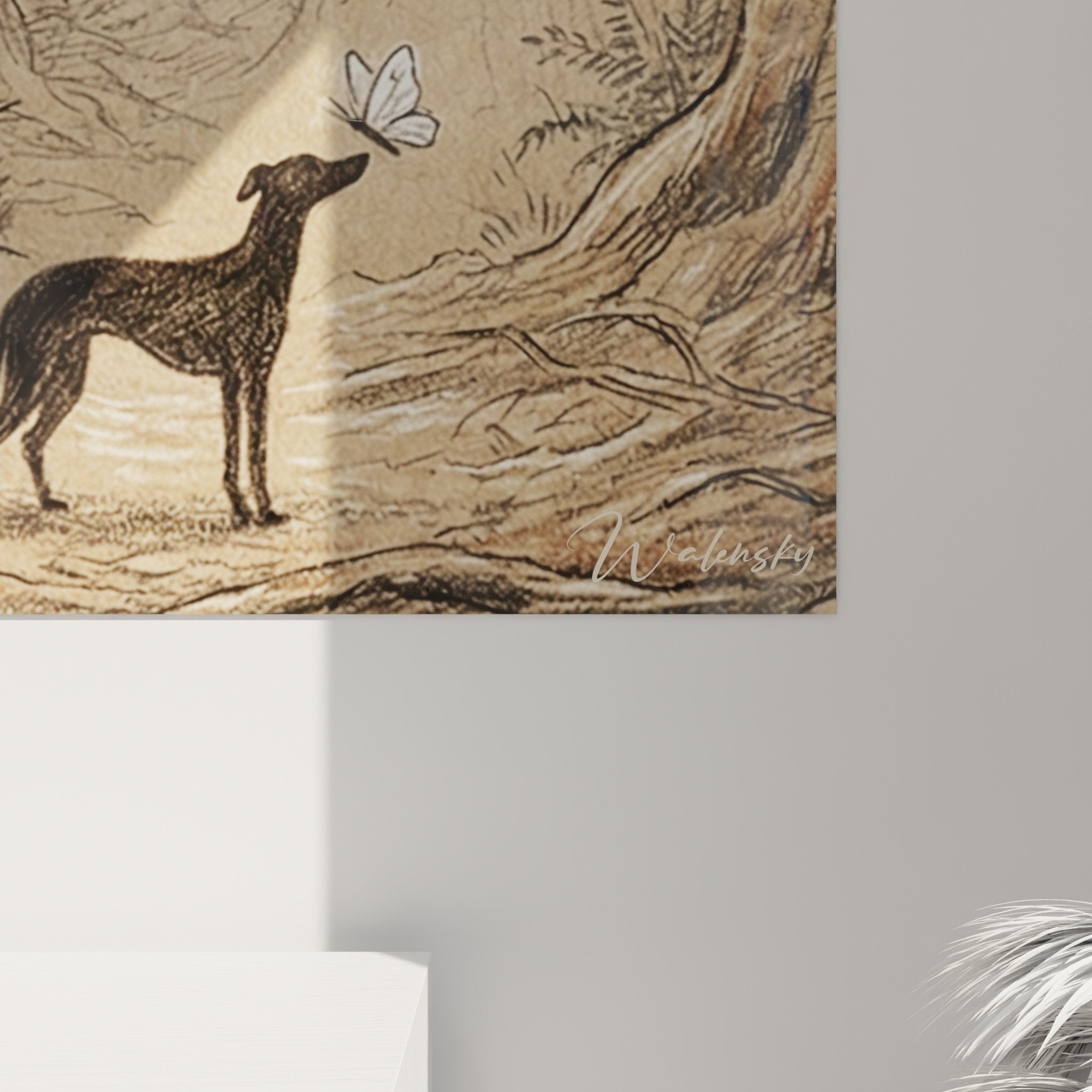 Wandbild Windhund goldener Wald Perspektive elegante natürliche Inneneinrichtung Dekoration