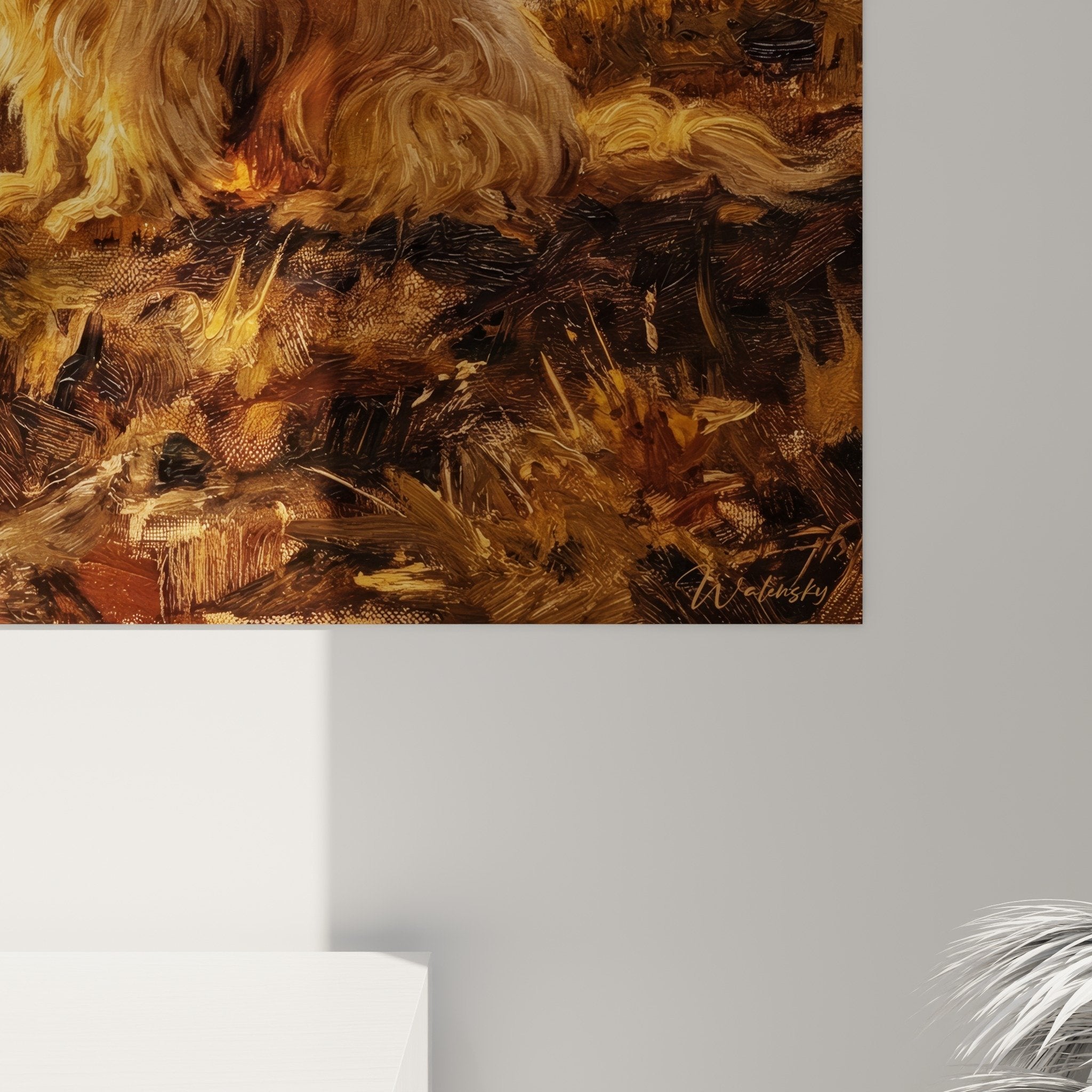 Gesamtansicht Wandbild Lhassa Apso Berglandschaft Sonnenuntergang warme Inneneinrichtung