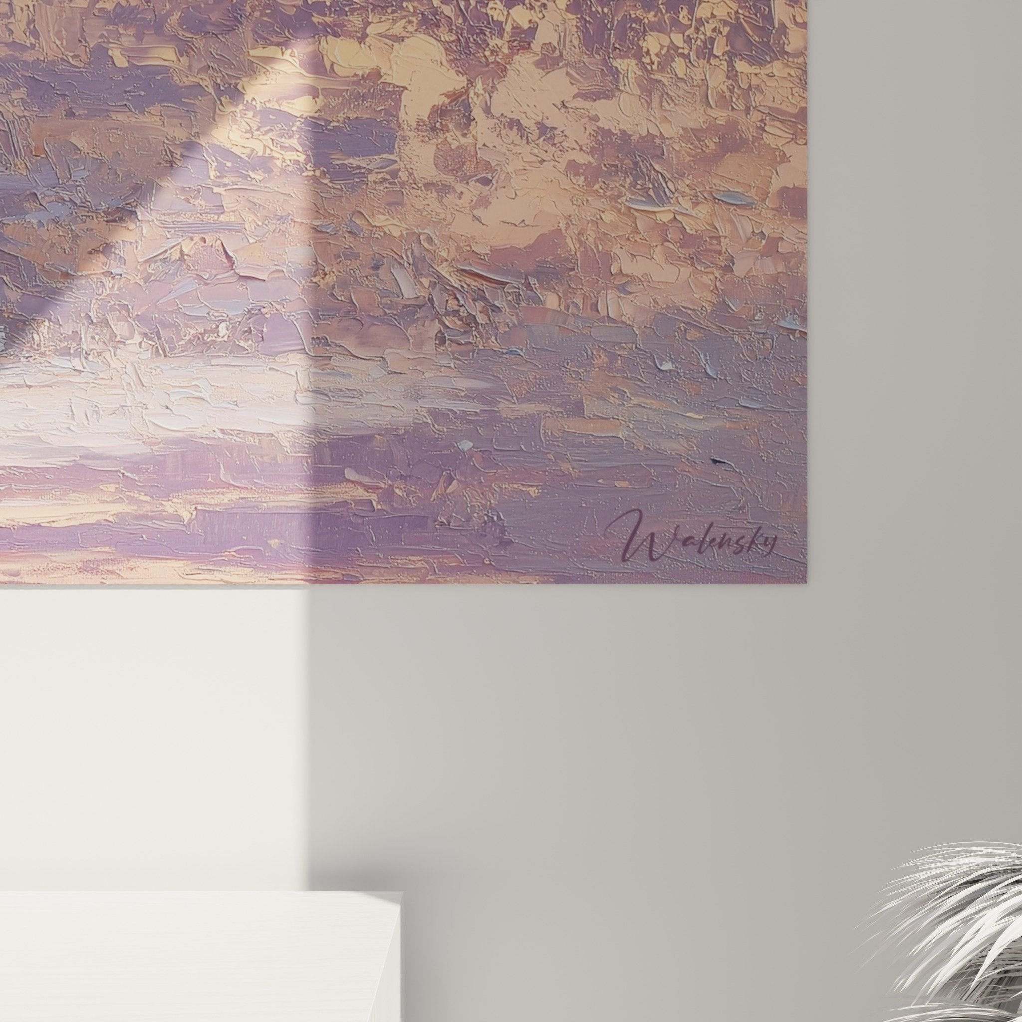 Vue ensemble tableau lion aquatique tons violets dores decoration murale edition lion