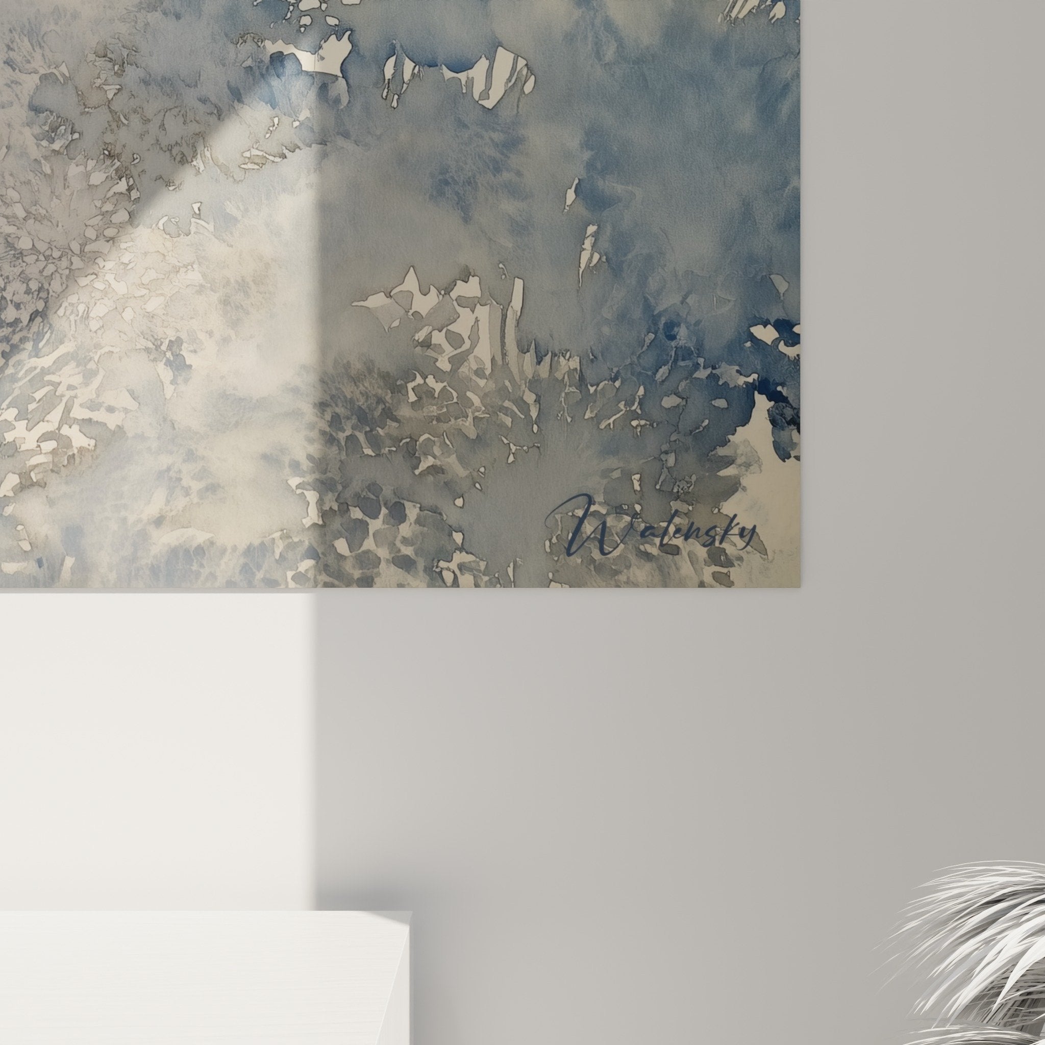 Vue ensemble tableau lion artistique nuages bleus palette chromatique doree blanc