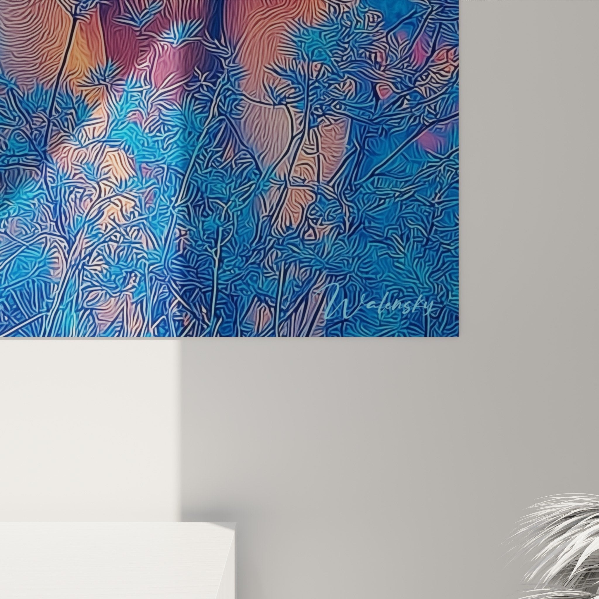 blue lion artwork gold accents wall art contemporary interior design style