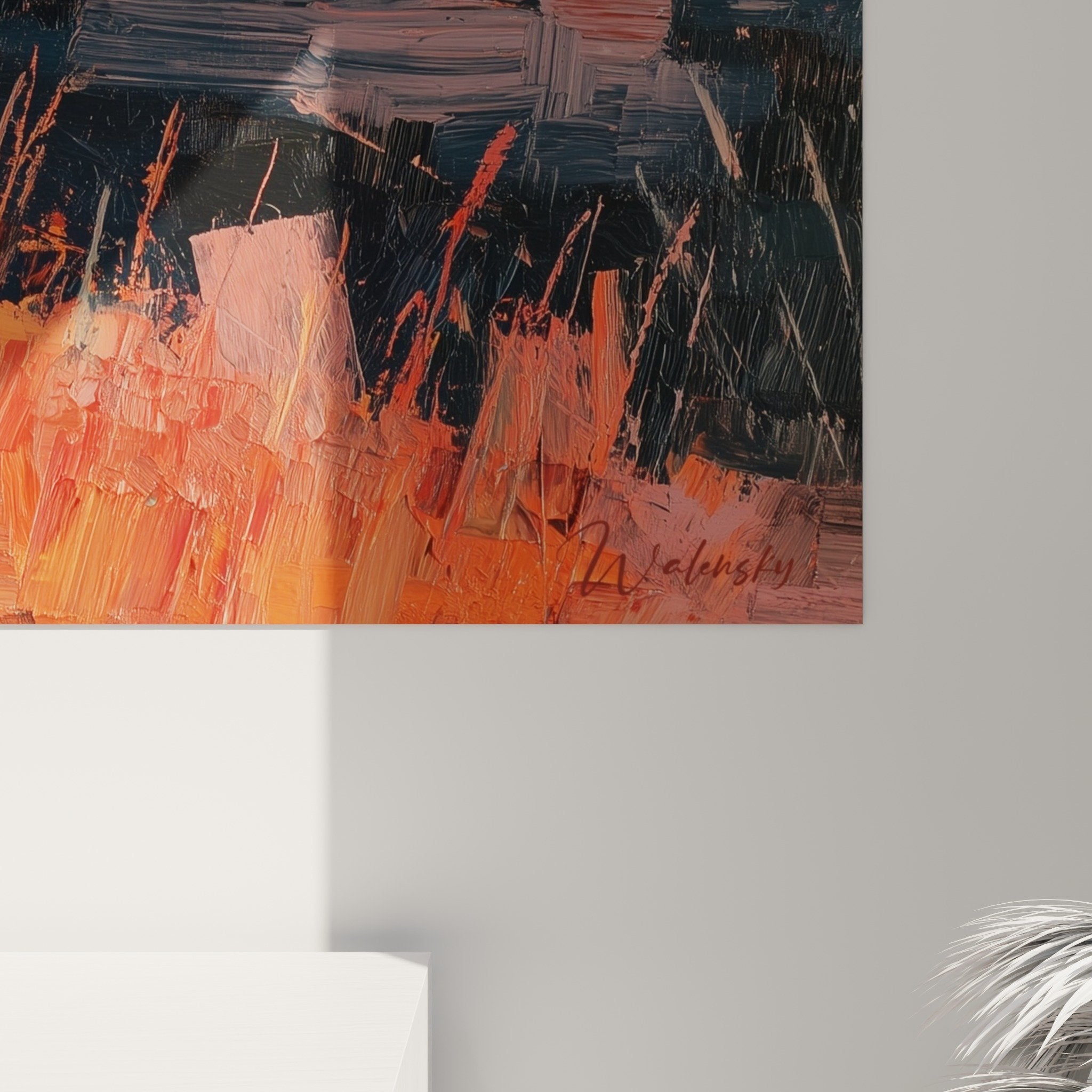 Vue ensemble tableau lion decoration interieur moderne ambiance safari couleurs chaudes