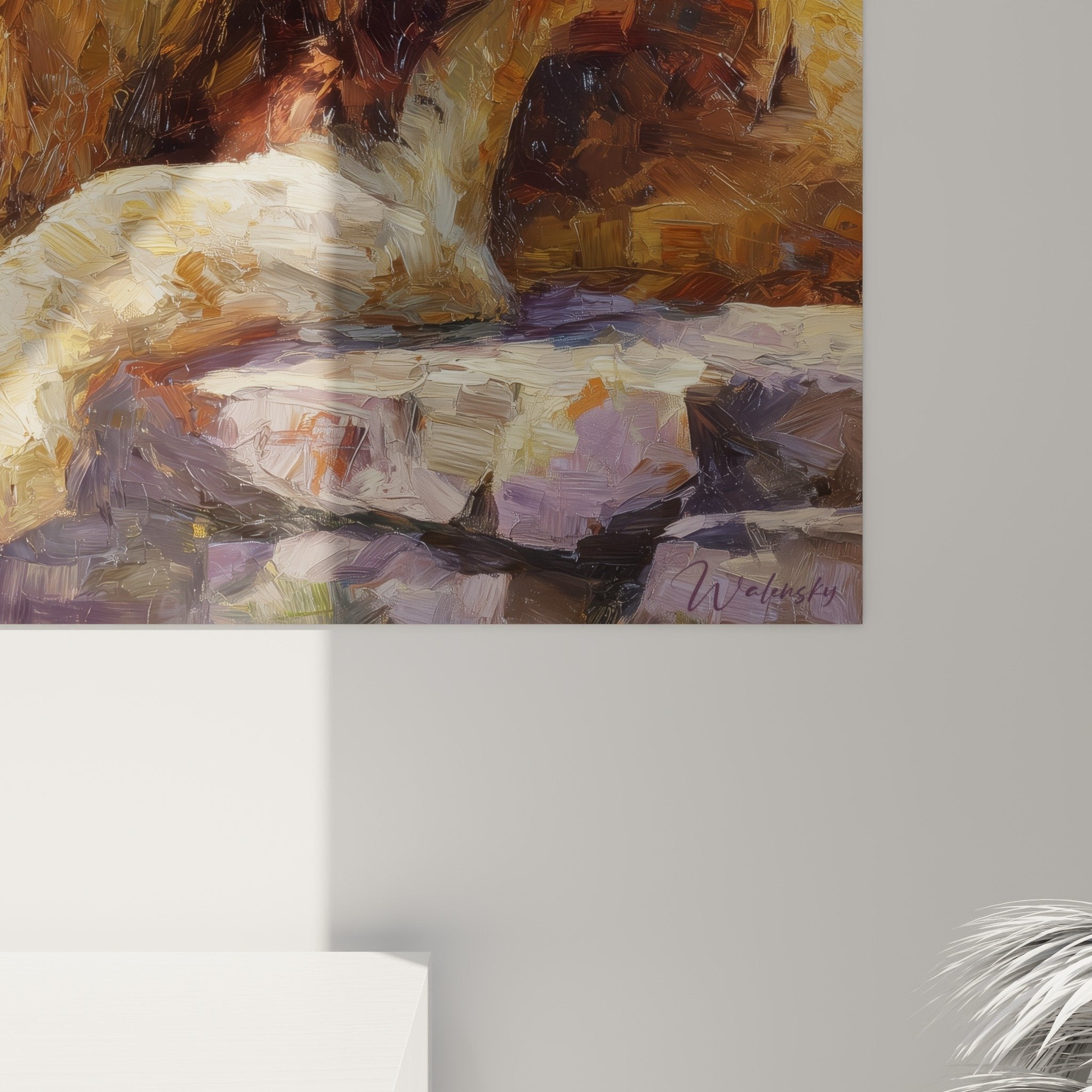Golden lion wall art painting living room interior decoration animal artwork overview