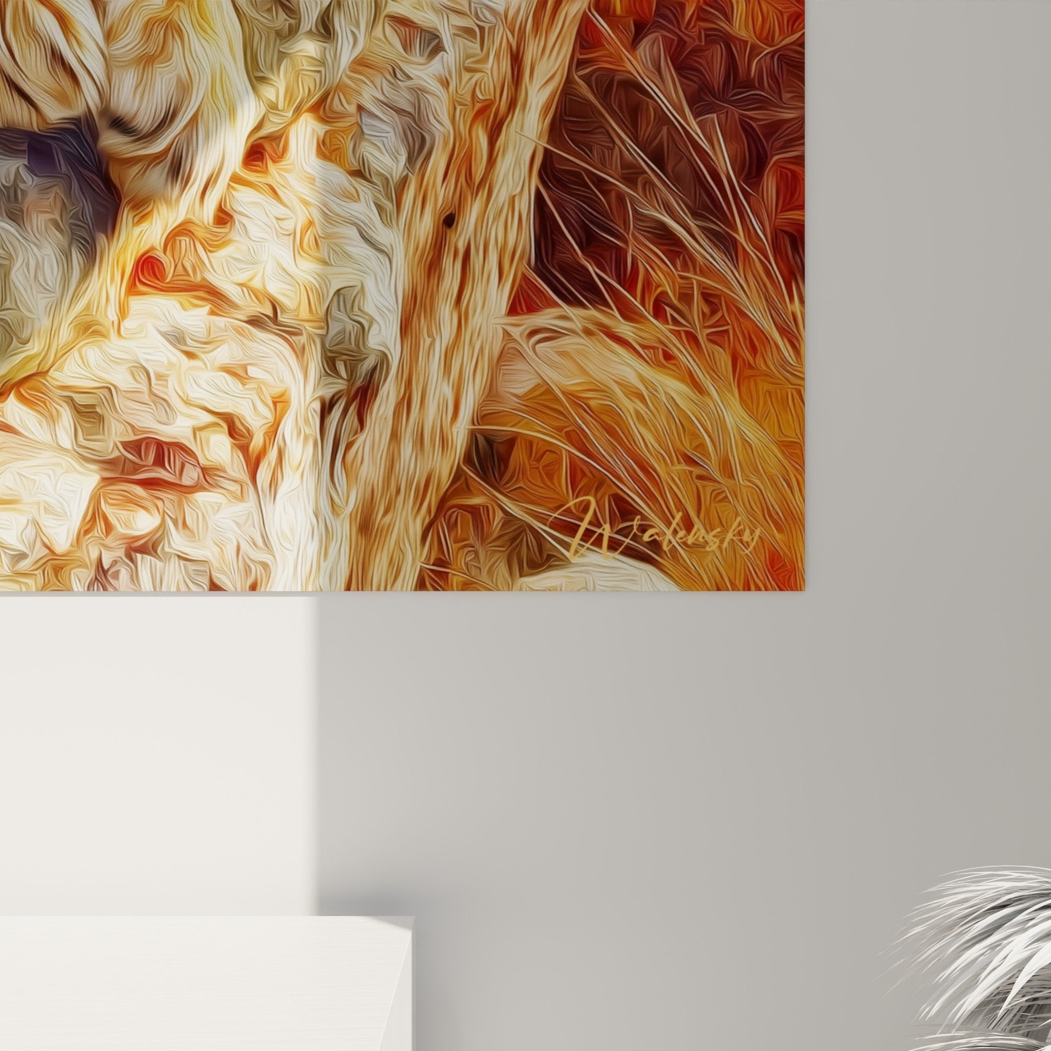 lion painting desert rock landscape ochre wall art fauve style overview