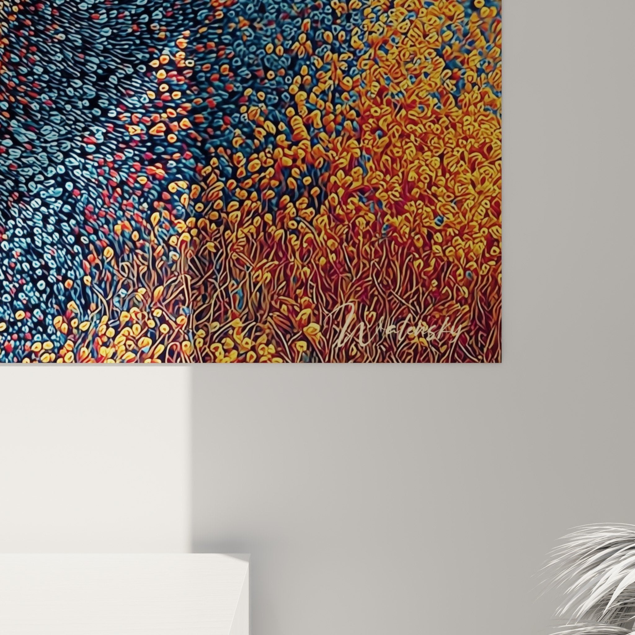 Gesamtansicht Löwe-Gemälde Pointillismus Wandkunst moderne Kunst zeitgenössische Innendekoration Farben