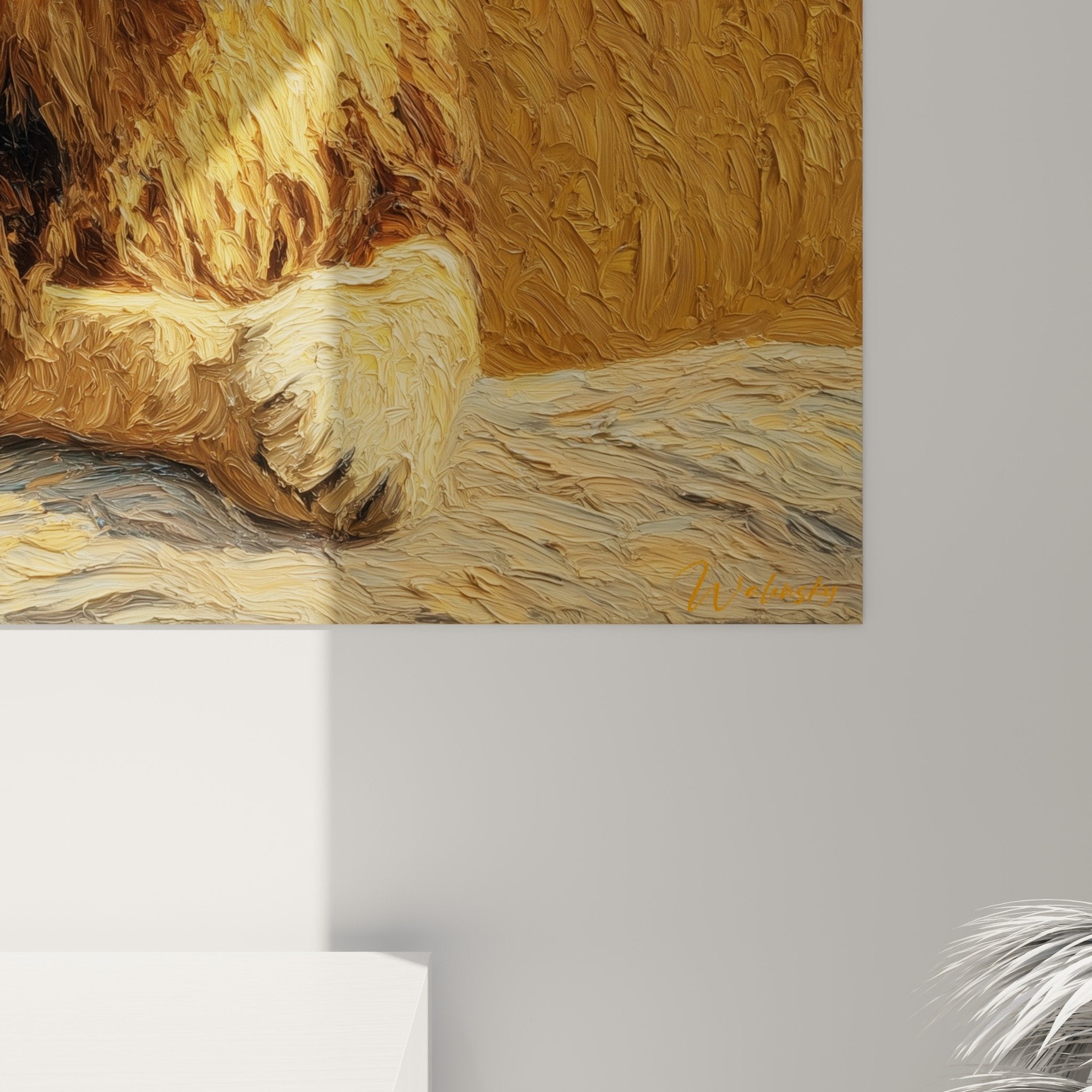 Golden lion painting full view living room wall decor art noble majestic