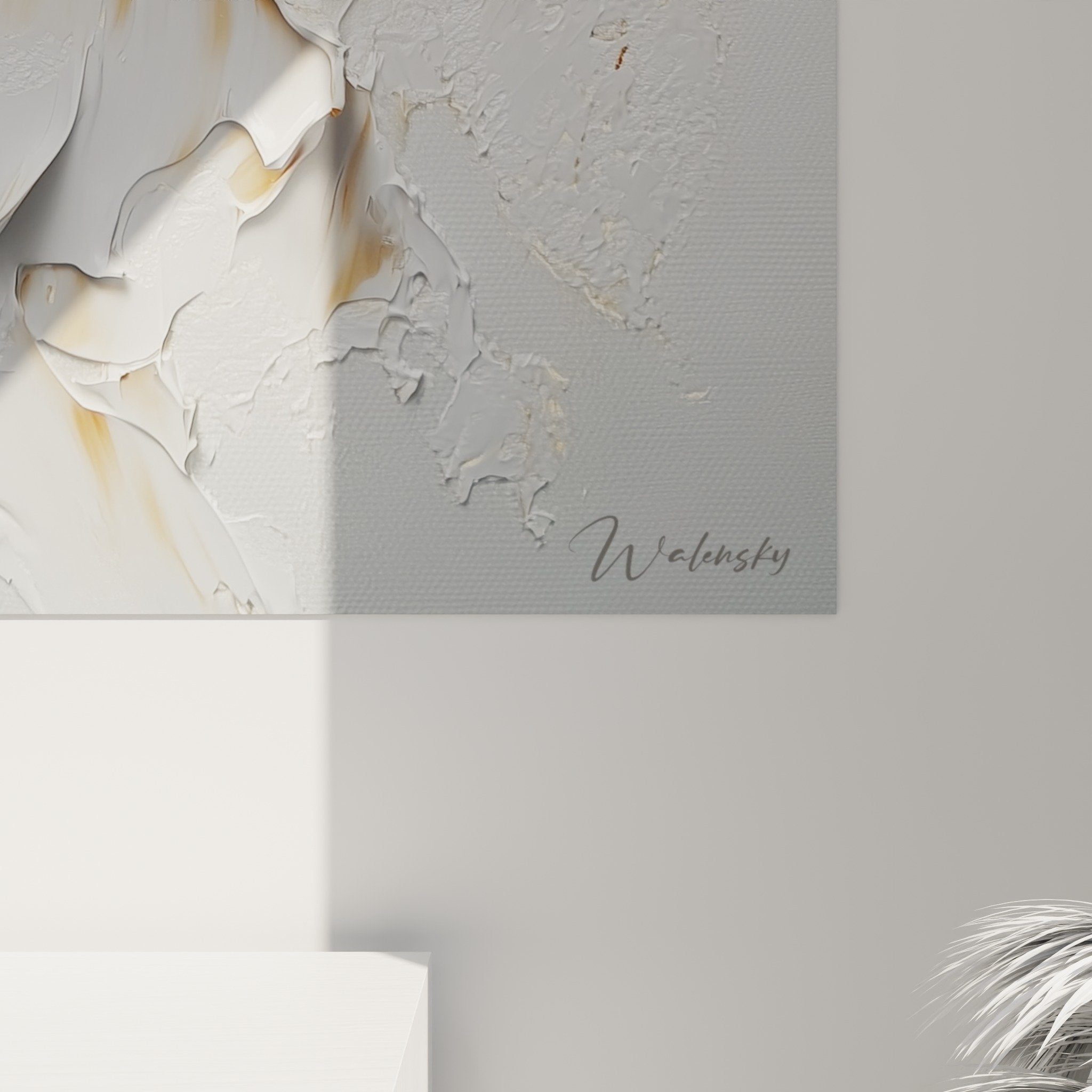 tableau marbre abstrait mural tourbillons dores blancs perspective decoration interieur moderne