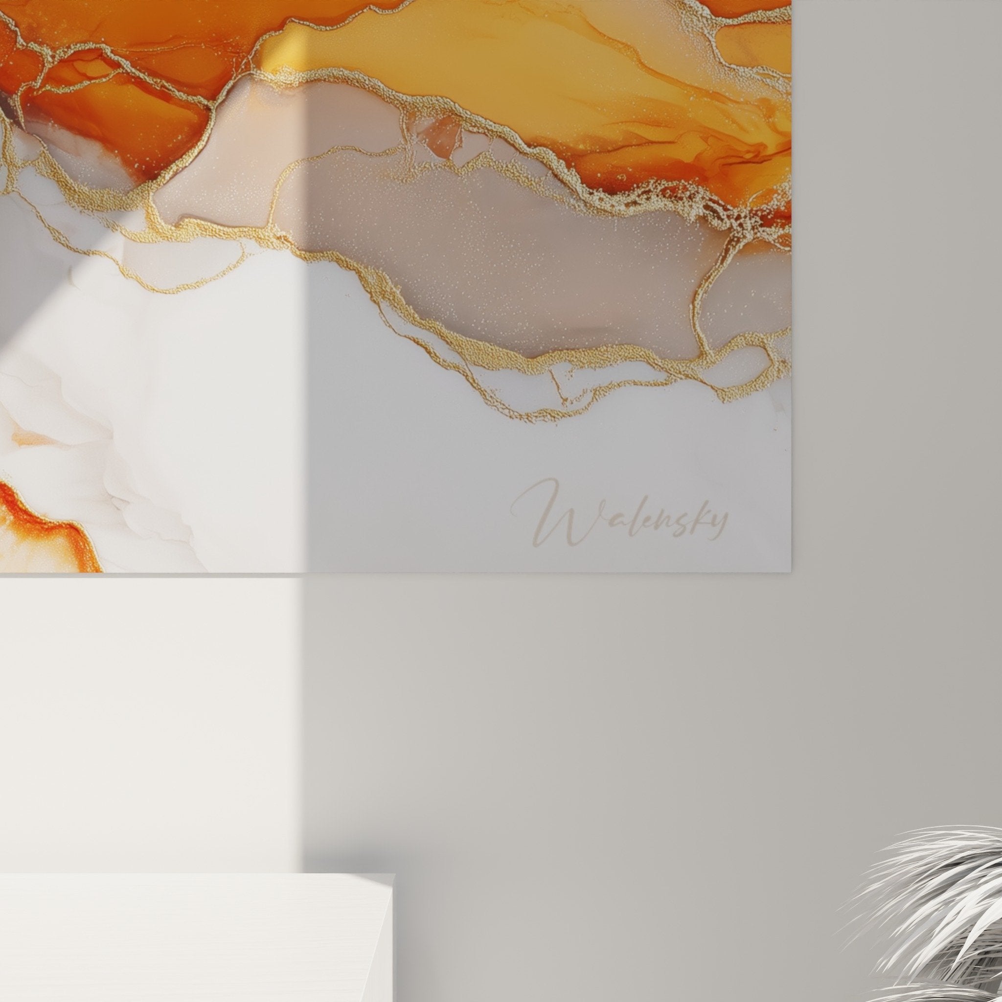 Abstract marble orange painting living room wall art contemporary home decoration