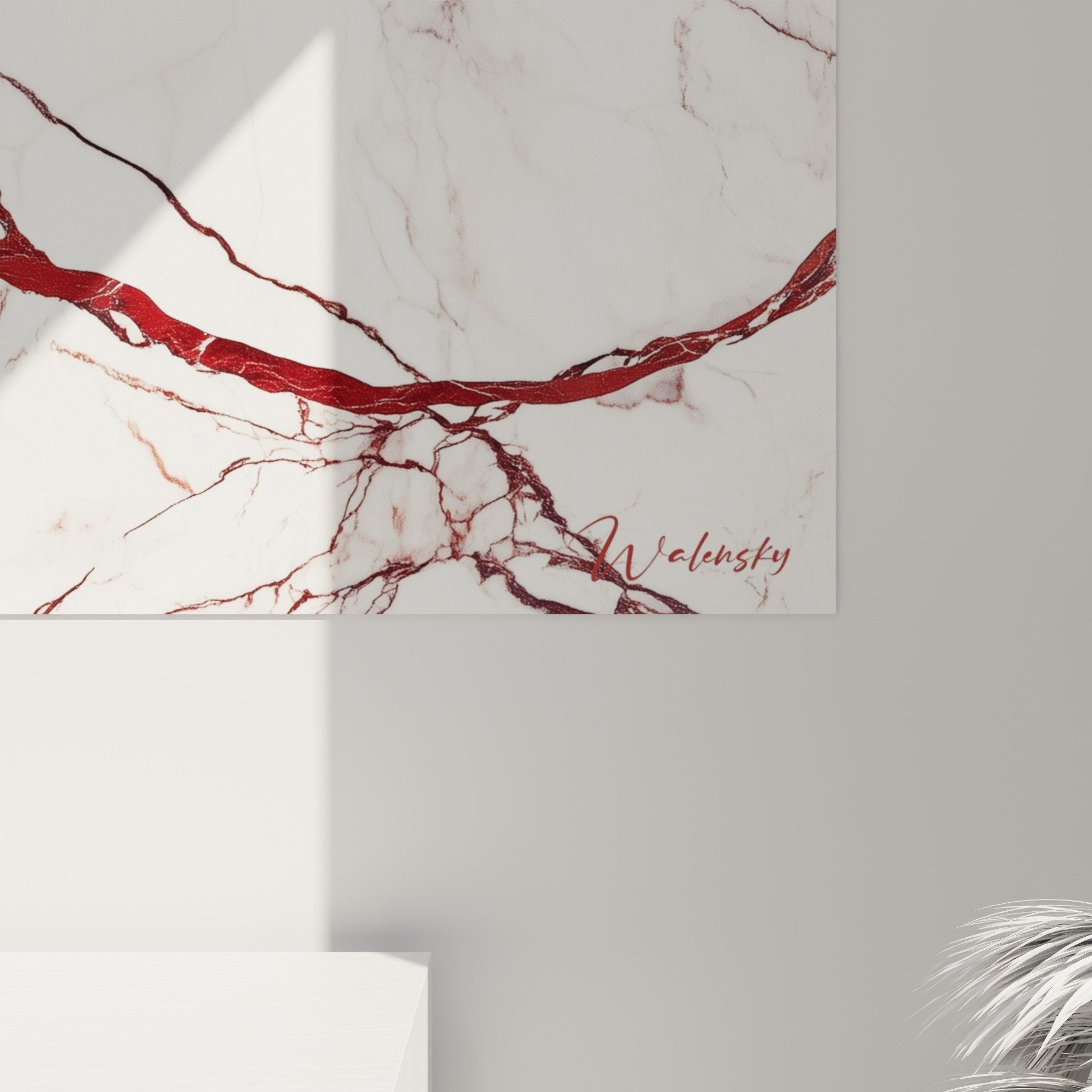 Vue ensemble tableau marbre abstrait composition veines pourpres fond nacré art moderne