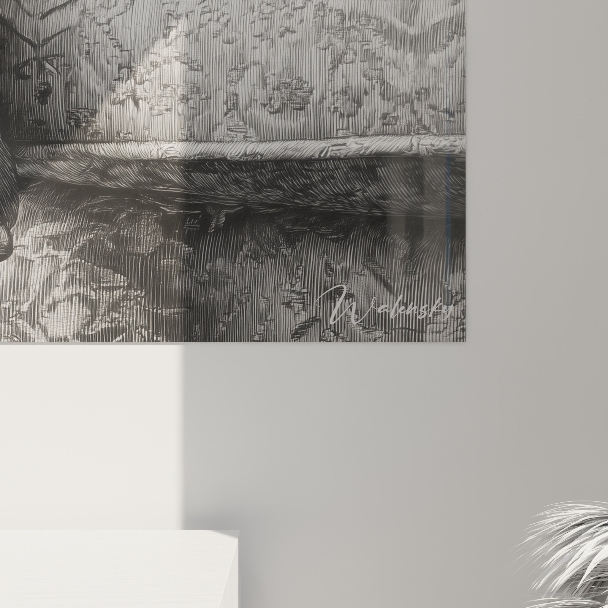 Gesamtansicht Gemälde schlafende Mastiff Blumensofa - Monochrome Gravur Wandkunst Inneneinrichtung