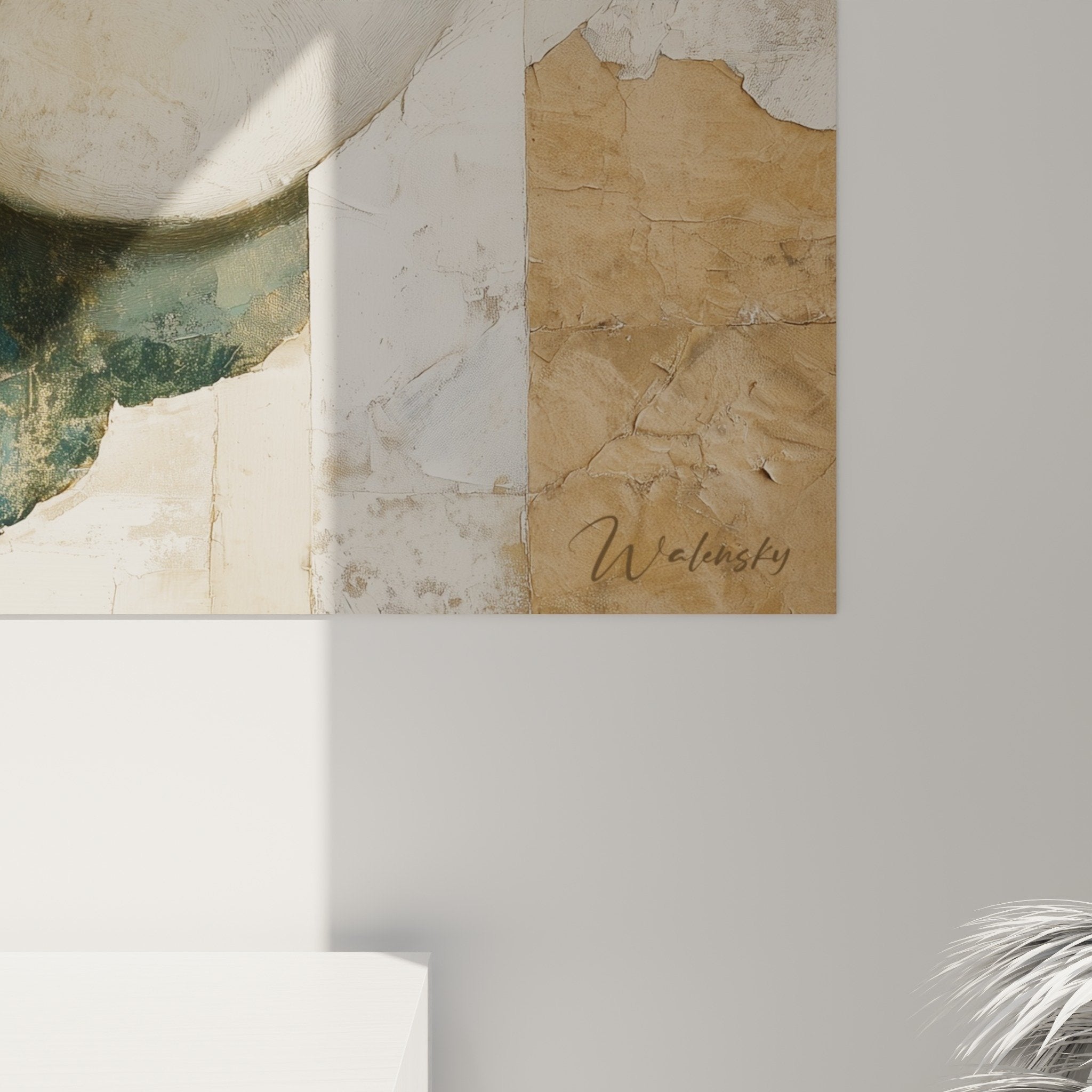 Vue ensemble tableau meditation tons naturels verts ocres decoration feng shui est bois