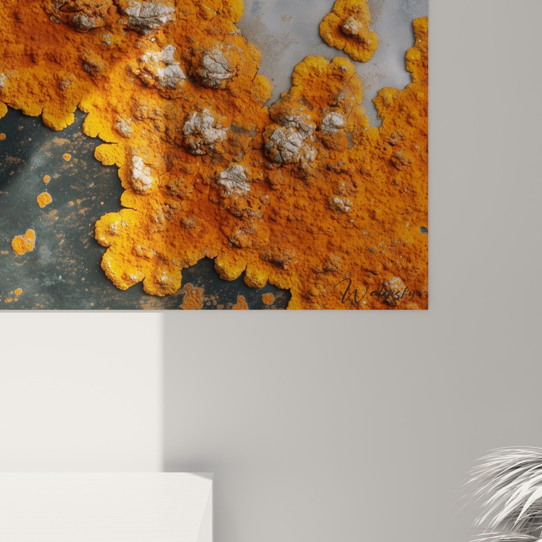 Vue ensemble tableau rouille metal oxyde orange decoration murale feng shui sud feu style industriel