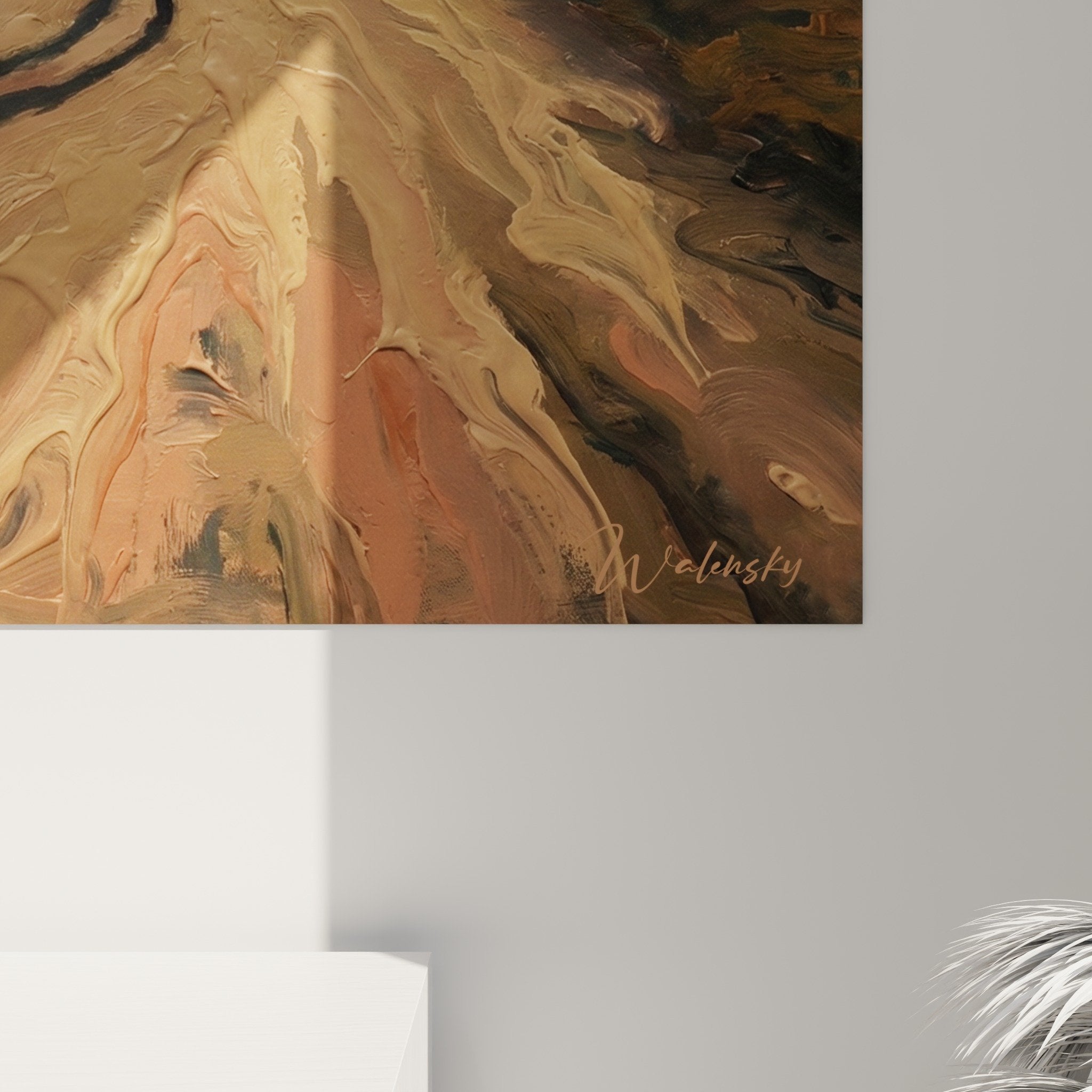 Full view of Mudi landscape rural painting living room interior decoration warm tones
