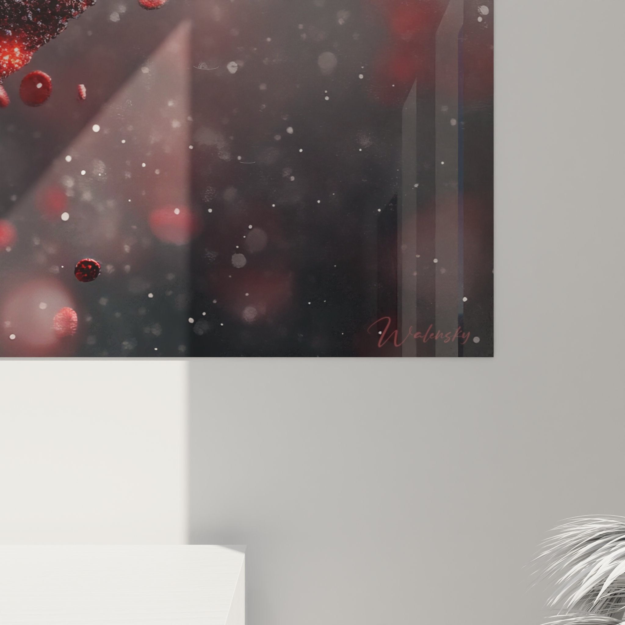 Vue ensemble tableau mural ADN rouge décoratif hélice génétique art contemporain