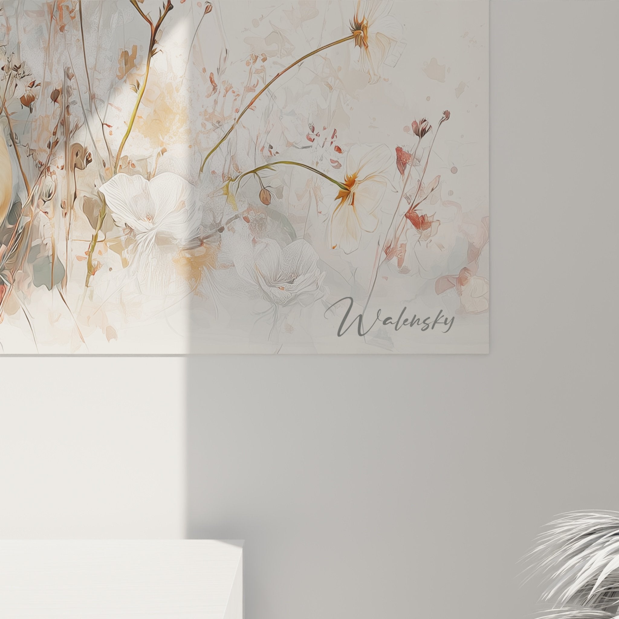 Gesamtansicht Wandbild Englische Bulldogge ländlicher Stil Innenraumdekoration warme Töne