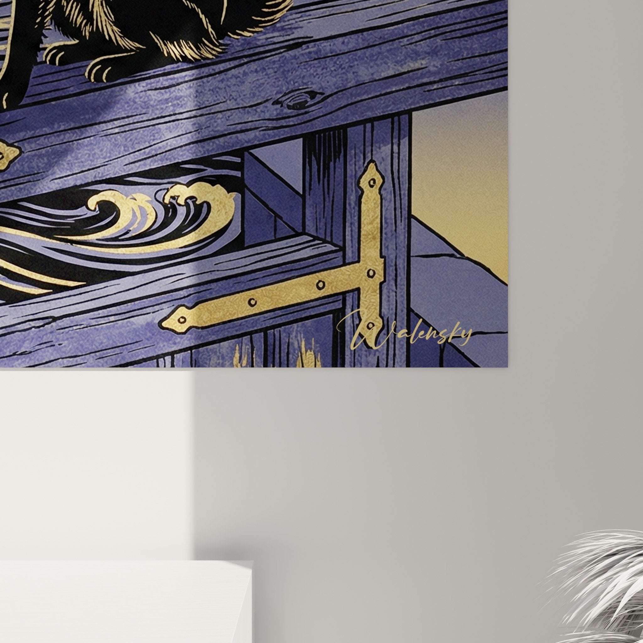 Vue ensemble tableau mural Schipperke moulins Hollande crepuscule tons violets dores decoration
