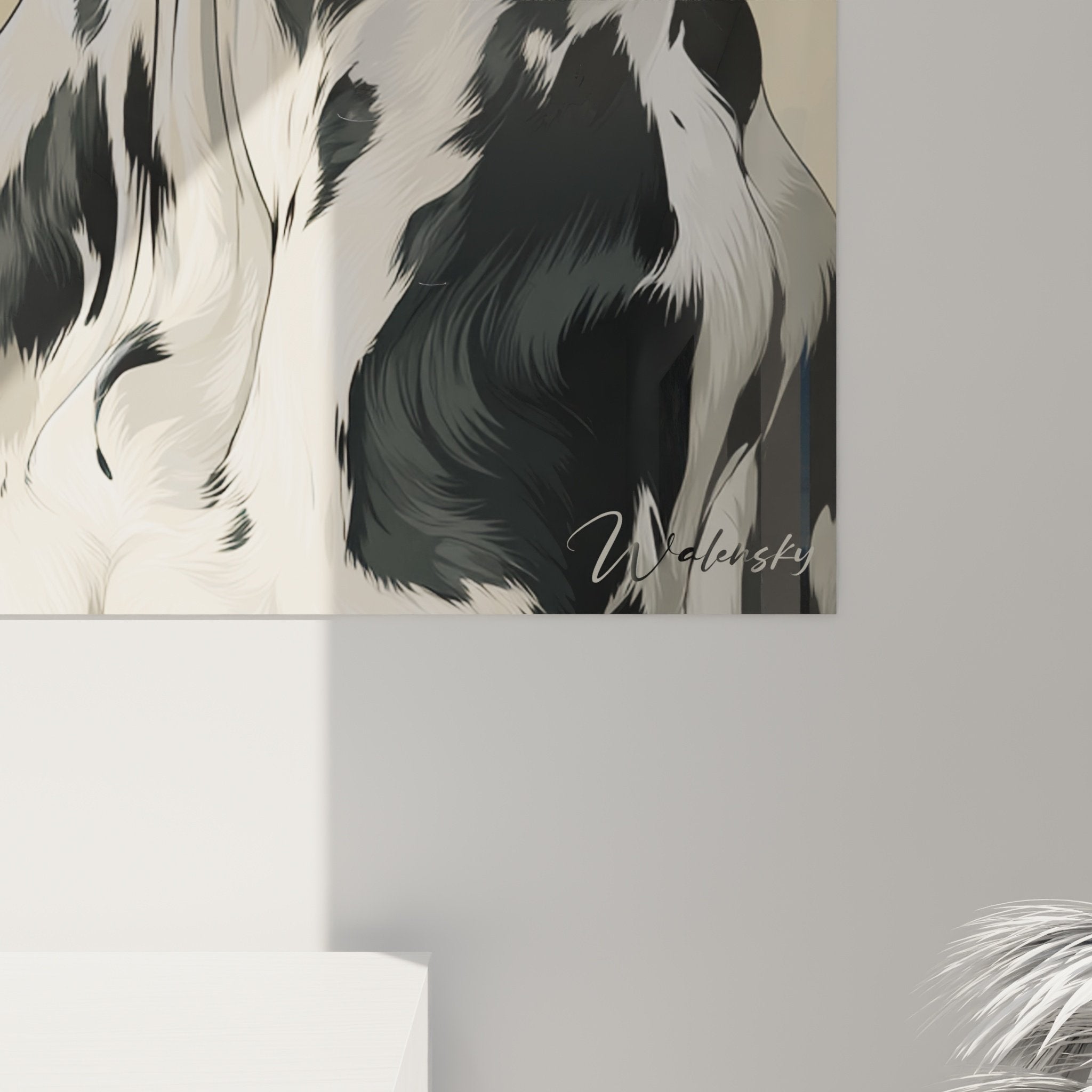 Full view of Great Dane Harlequin wall art vertical format elegant interior decoration