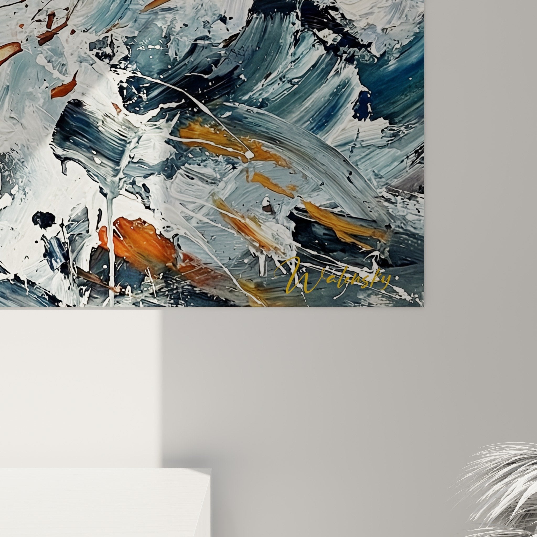 Vue ensemble tableau mural etoile de mer abstrait decoration interieur moderne