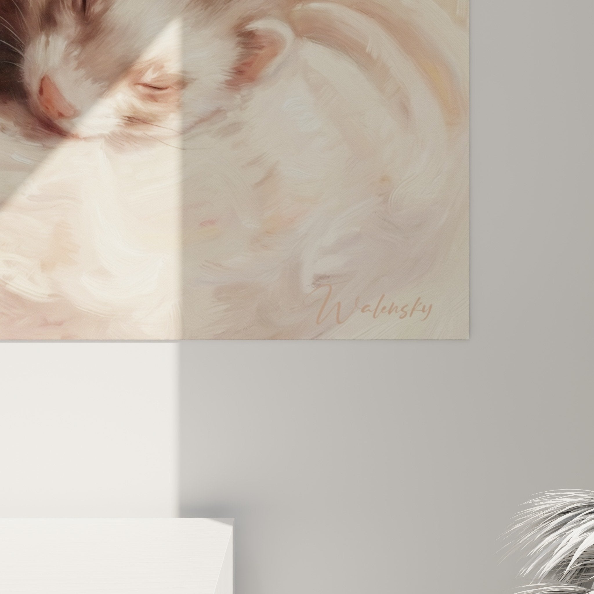 Gesamtansicht Wandbild Frettchen Zärtlichkeit Schutz Farbpalette Golden Rosa