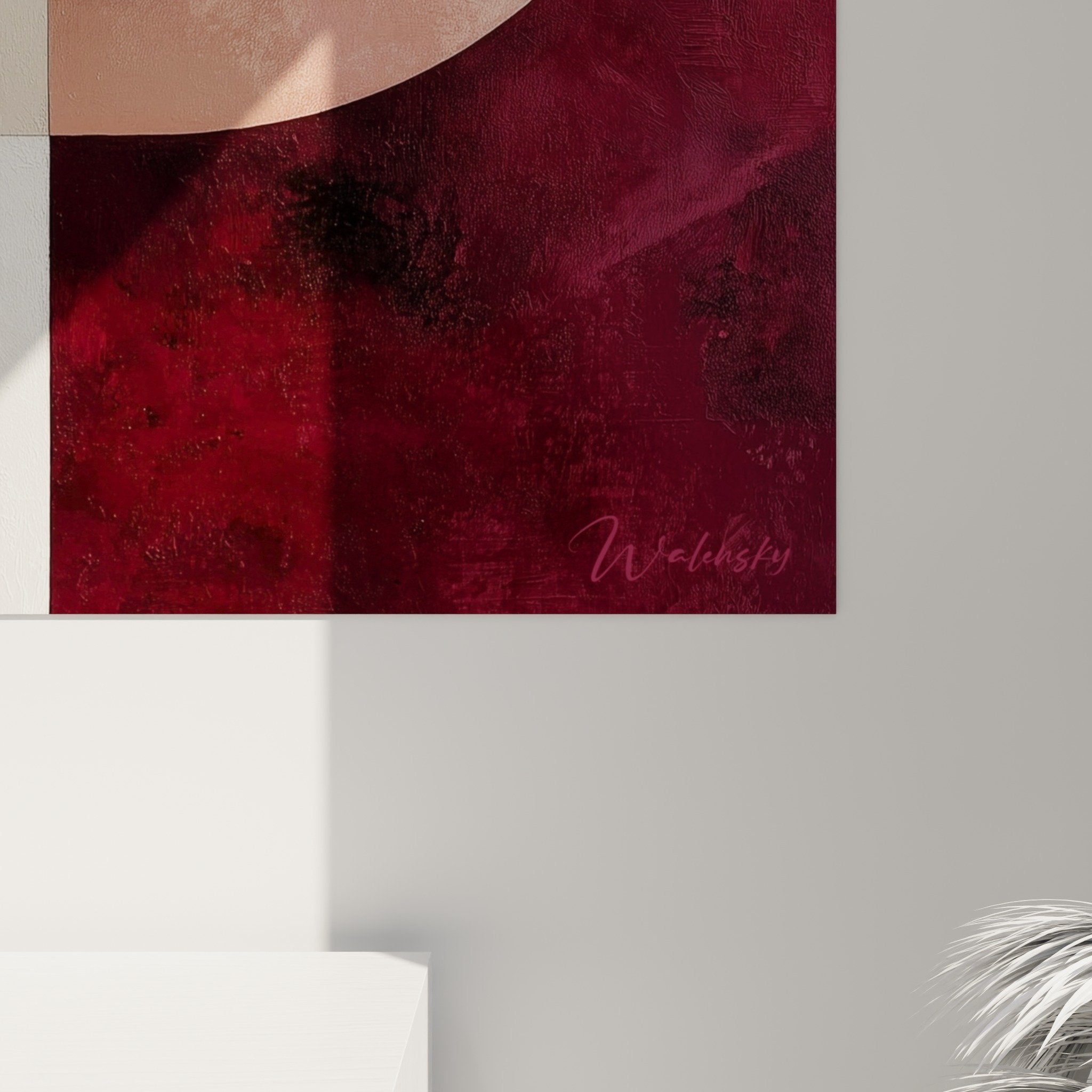 tableau mural abstrait geometrique bordeaux beige perspective salon decoration feng shui sud-ouest terre