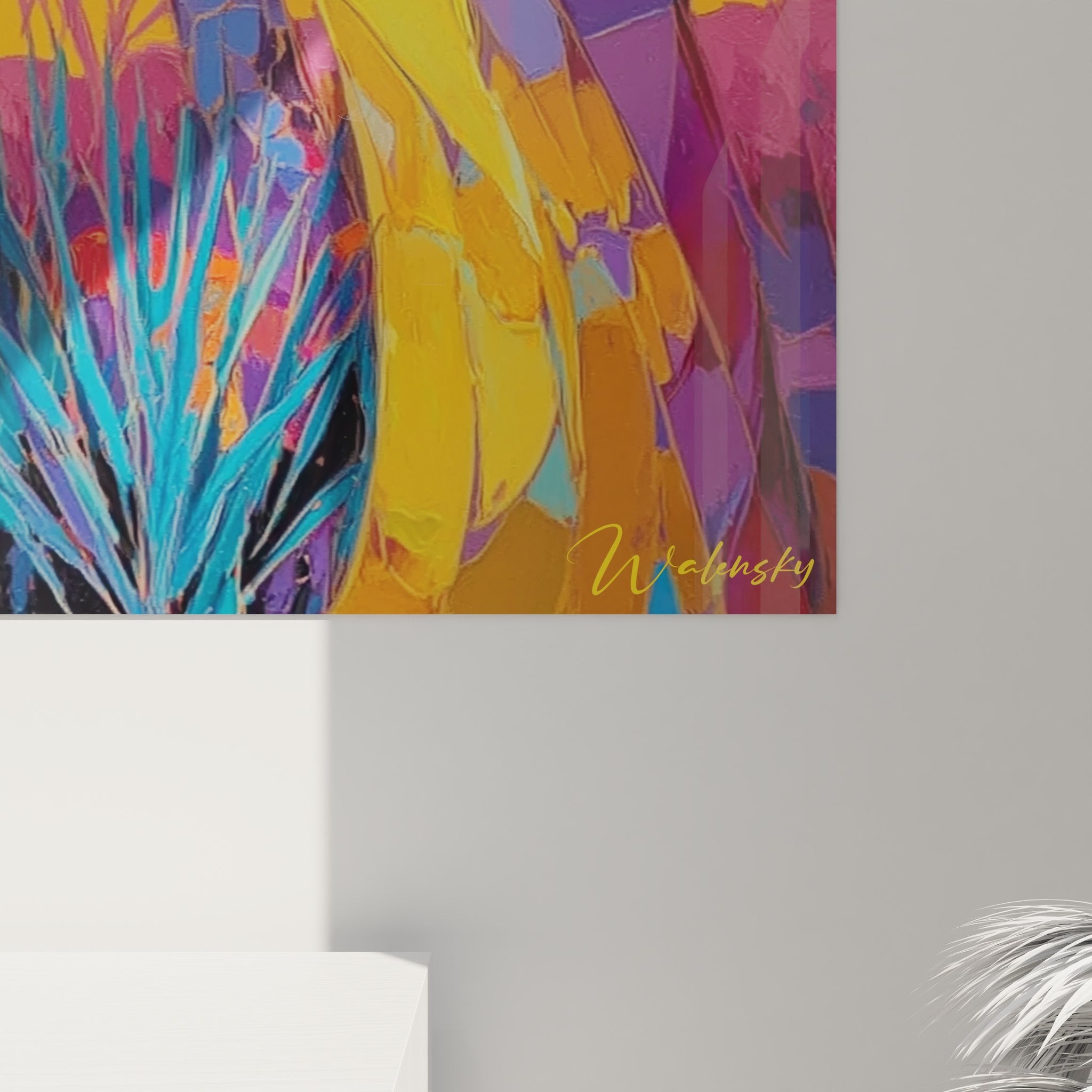 Vue ensemble tableau mural giraffe savane colorée art moderne tropical décoration intérieure design