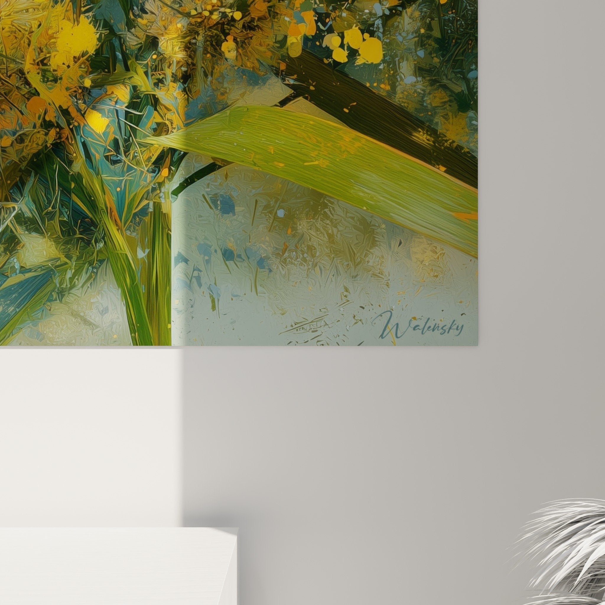 Vue ensemble tableau mural graminées art contemporain décoration intérieure