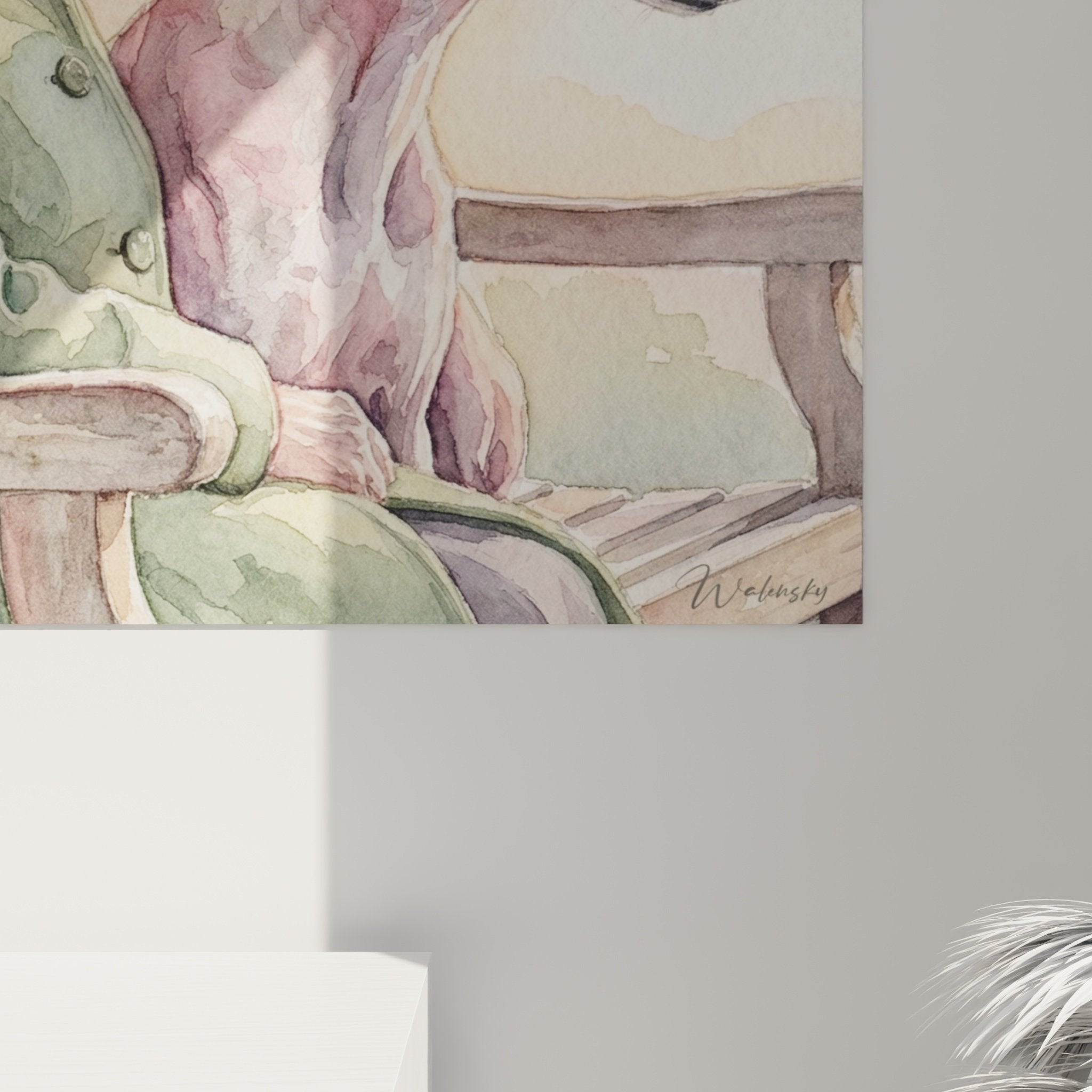 Vue d'ensemble tableau mural aquarelle lévrier greyhound complicité tendre