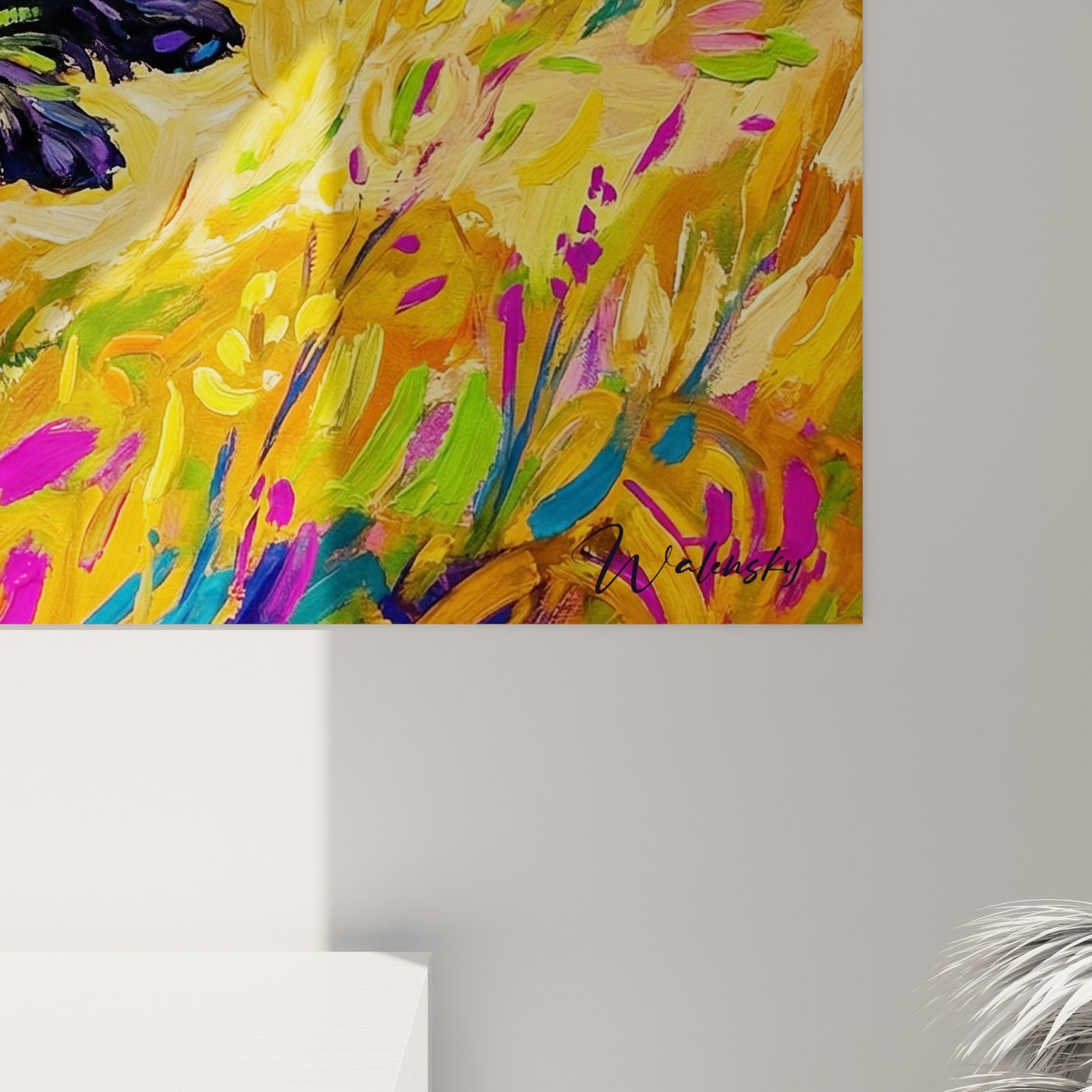 Vue ensemble tableau mural Puli style expressionniste palette arc-en-ciel