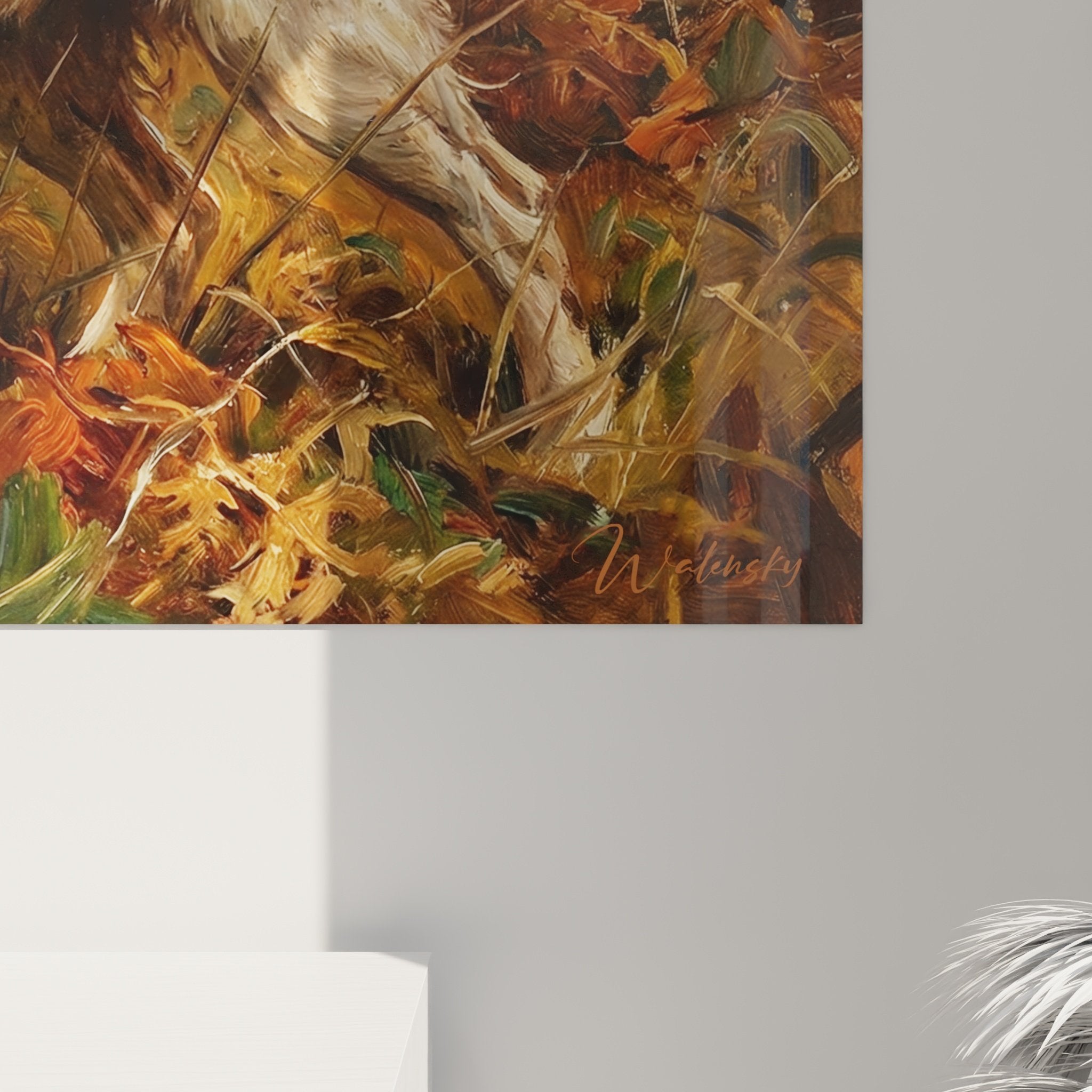 Vue ensemble tableau mural Setter Anglais scène chasse automnale décoration intérieur classique