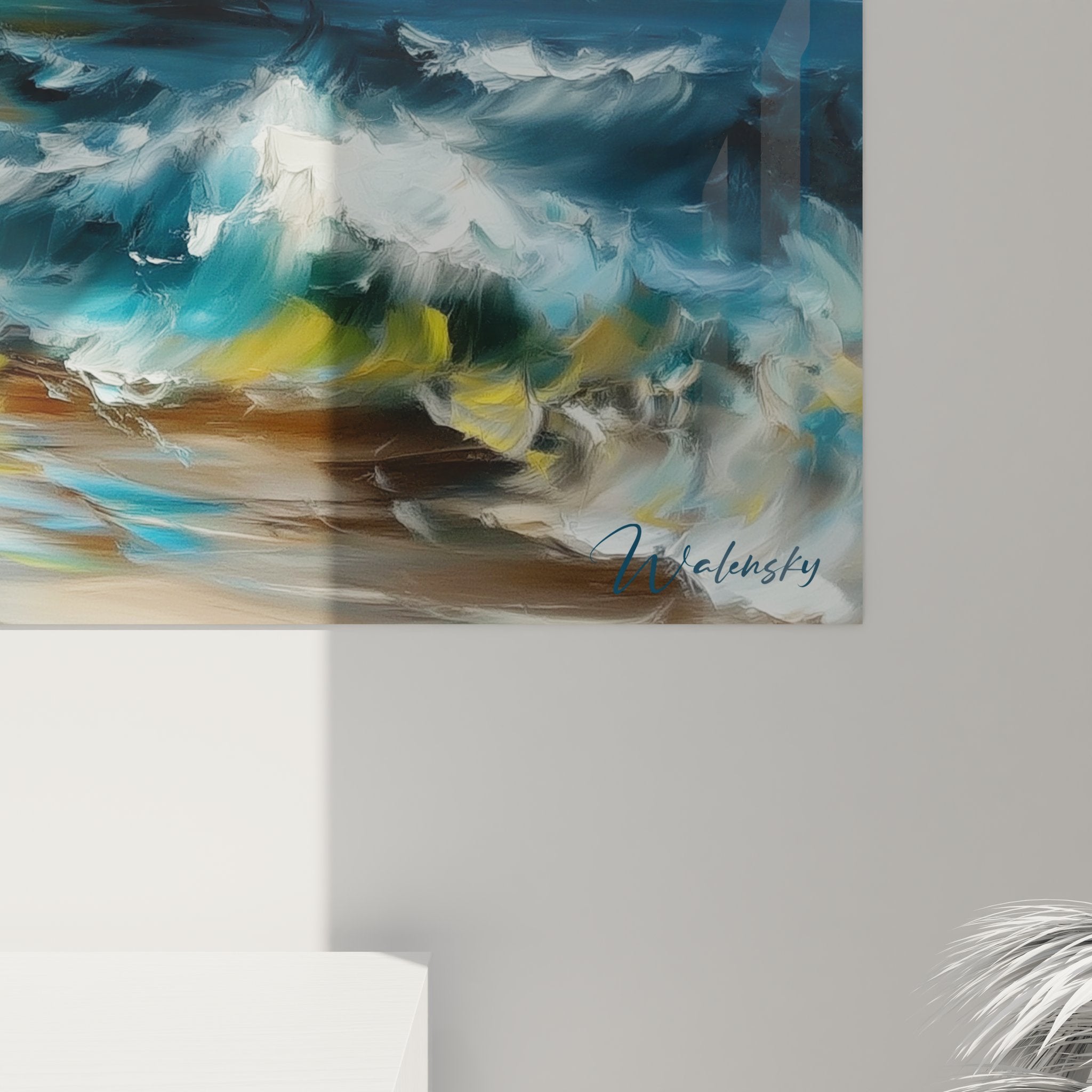 Vue ensemble tableau mural ville côtière illuminée art urbain moderne