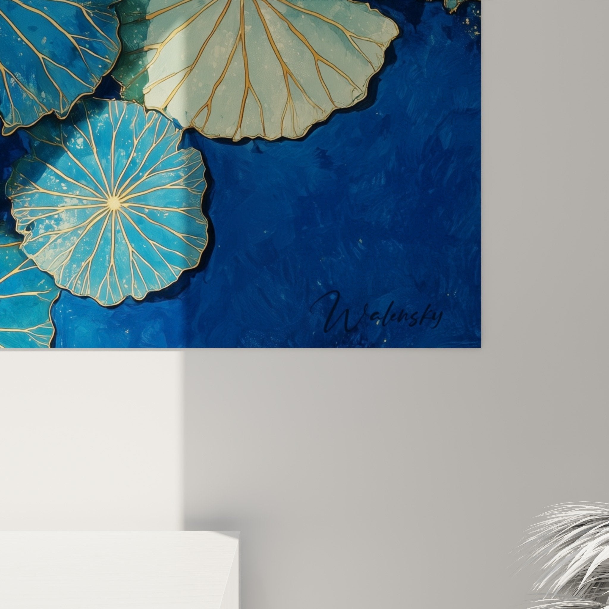 Vue ensemble tableau nénuphars style zen décoration murale tons aquatiques naturels