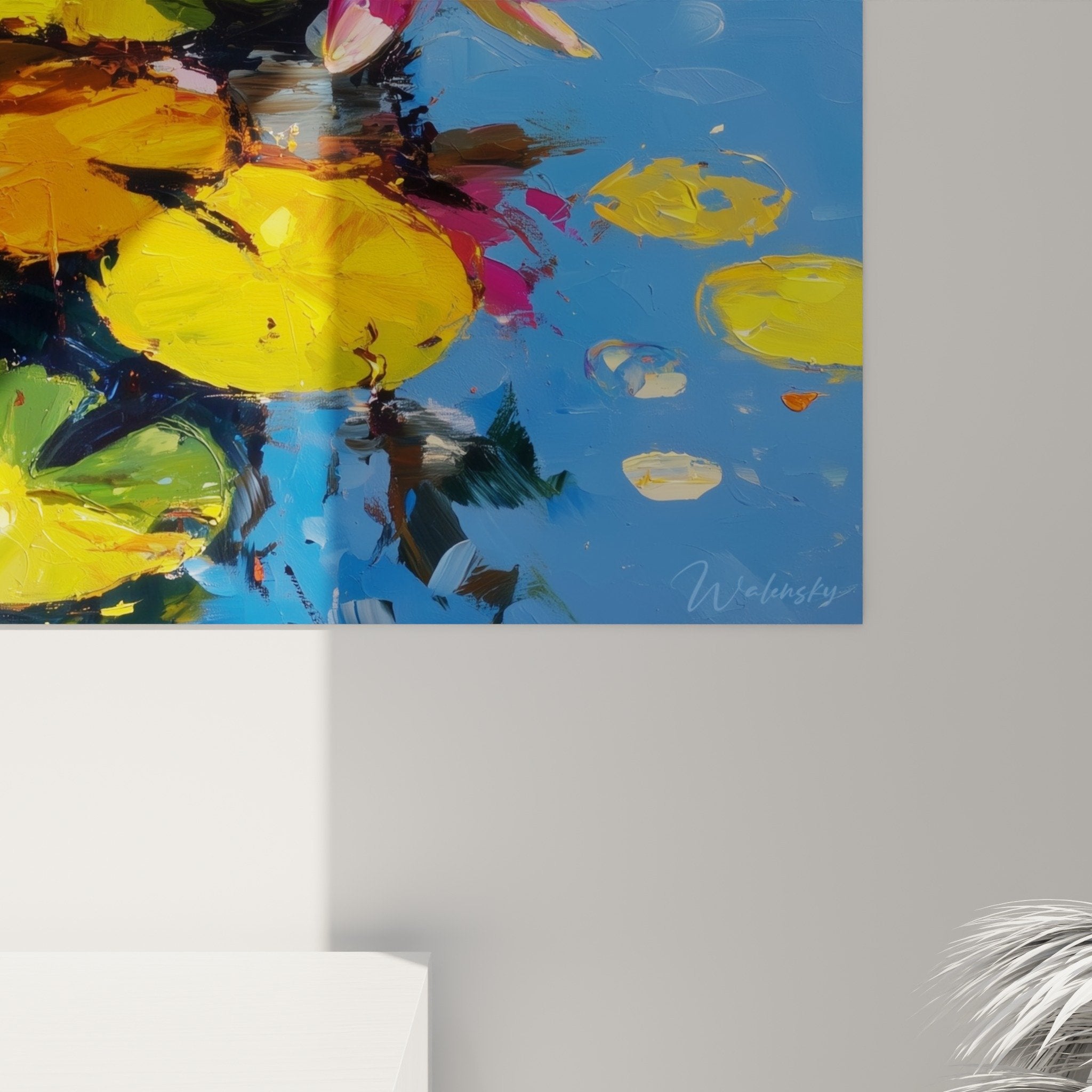 Gesamtansicht Gemälde Seerosen Teich Lotus Rosa Inneneinrichtung Natur Zen Aquatik Wanddekoration